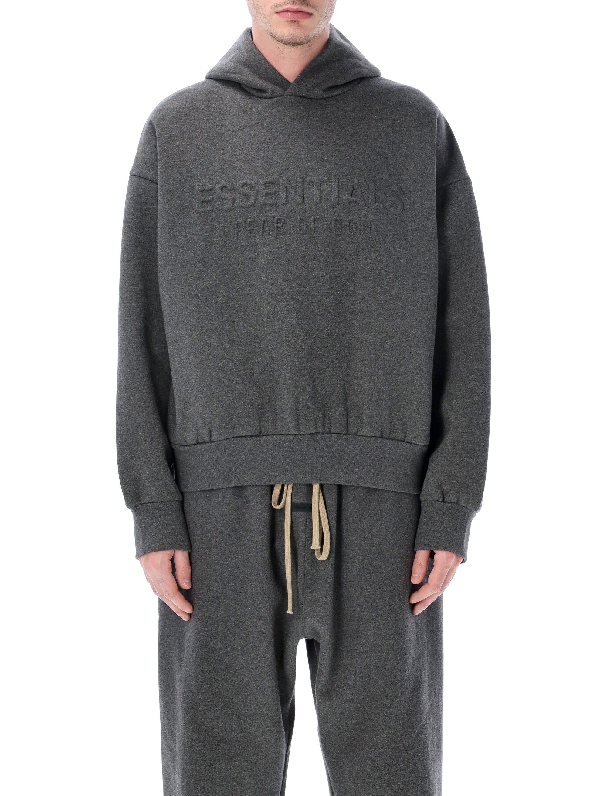 Fear of God Essentials embossed hoodie grey Charcoal Heather Cotton Sweatshirt
