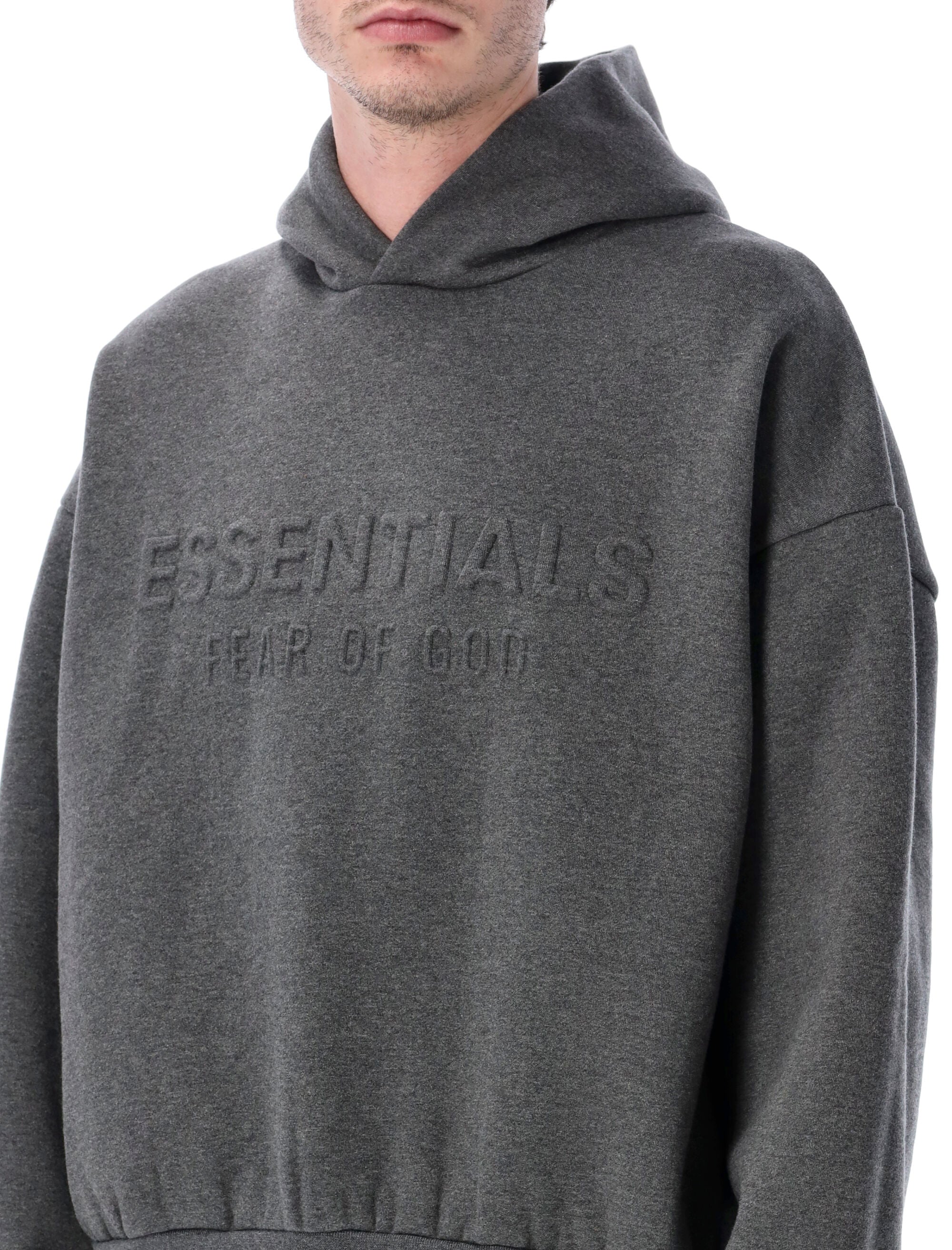 Fear of God Essentials embossed hoodie grey Charcoal Heather Cotton Sweatshirt