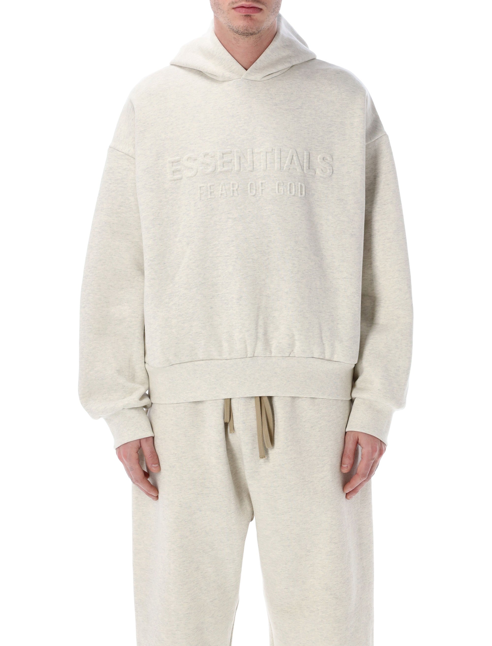 Fear of God Essentials embossed hoodie oatmeal heater Heather Cotton Sweatshirt