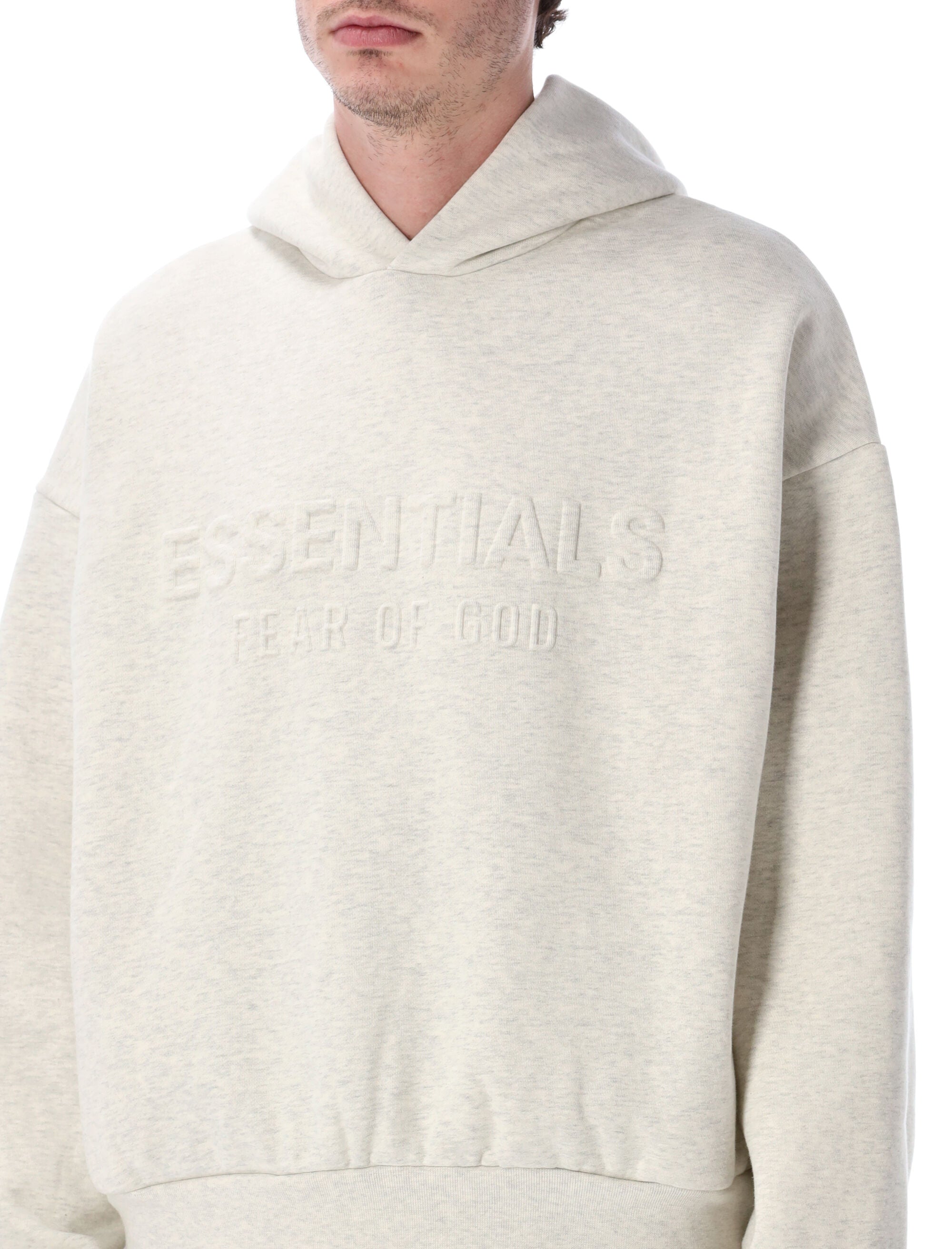 Fear of God Essentials embossed hoodie oatmeal heater Heather Cotton Sweatshirt