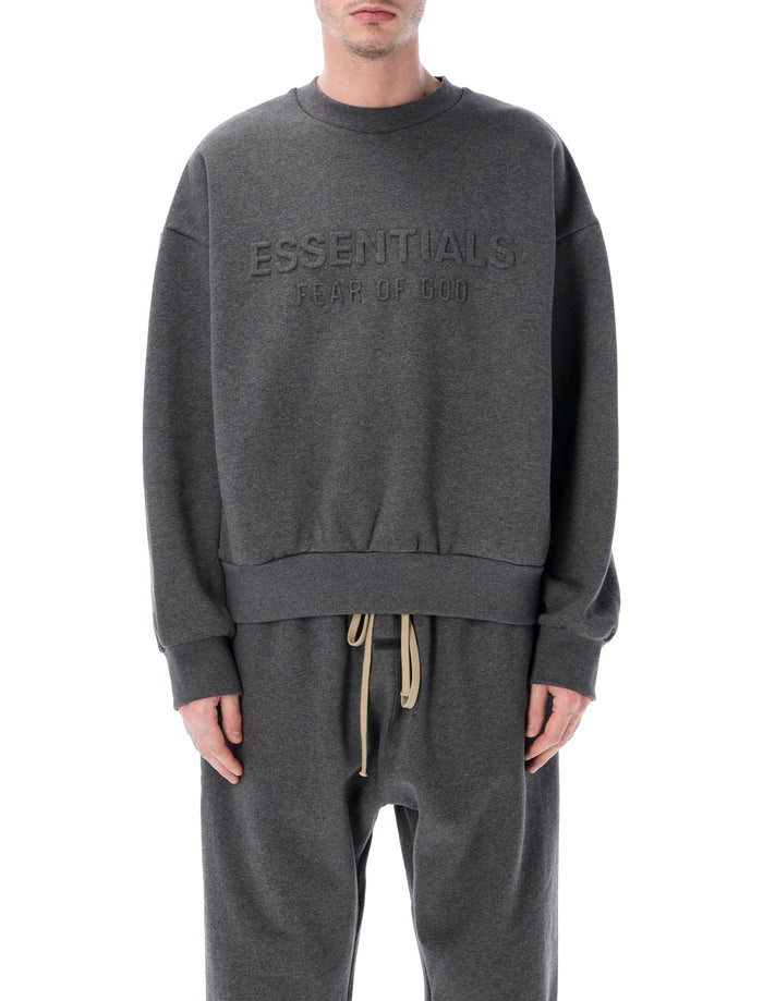 Fear Of God Essentials Embossed Crewneck Grey Charcoal Heather Cotton Sweatshirt