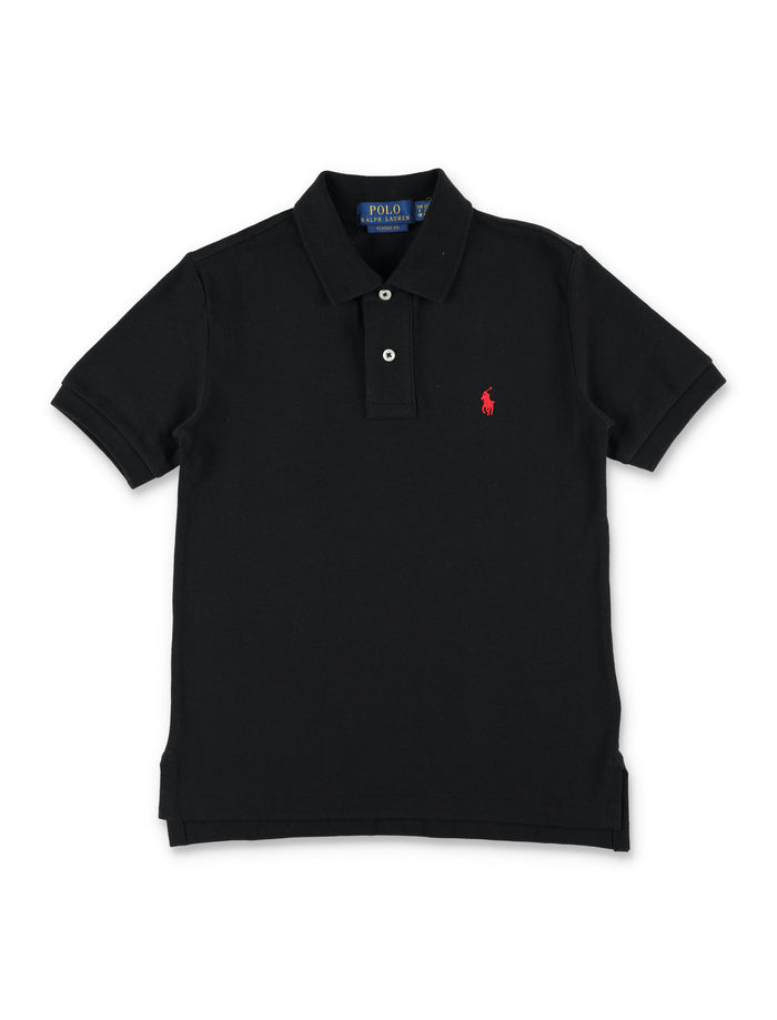 Polo Ralph Lauren Kids Slim Fit Cotton Piquet Shirt Black Tshirt