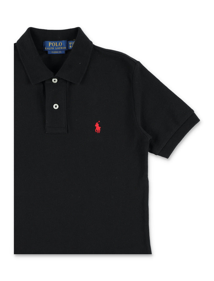 Polo Ralph Lauren Kids Slim Fit Cotton Piquet Shirt Black Tshirt