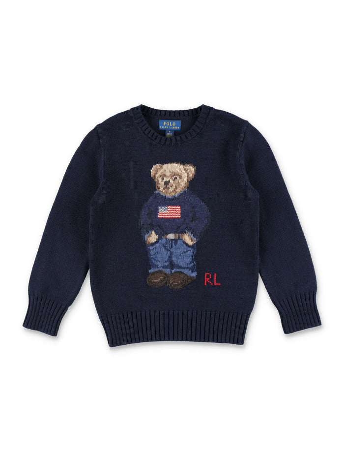 Polo Ralph Lauren Bear Sweater For Kids Navy Cotton