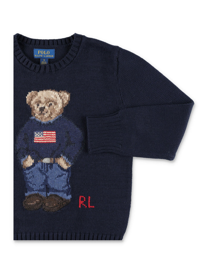 Polo Ralph Lauren Bear Sweater For Kids Navy Cotton