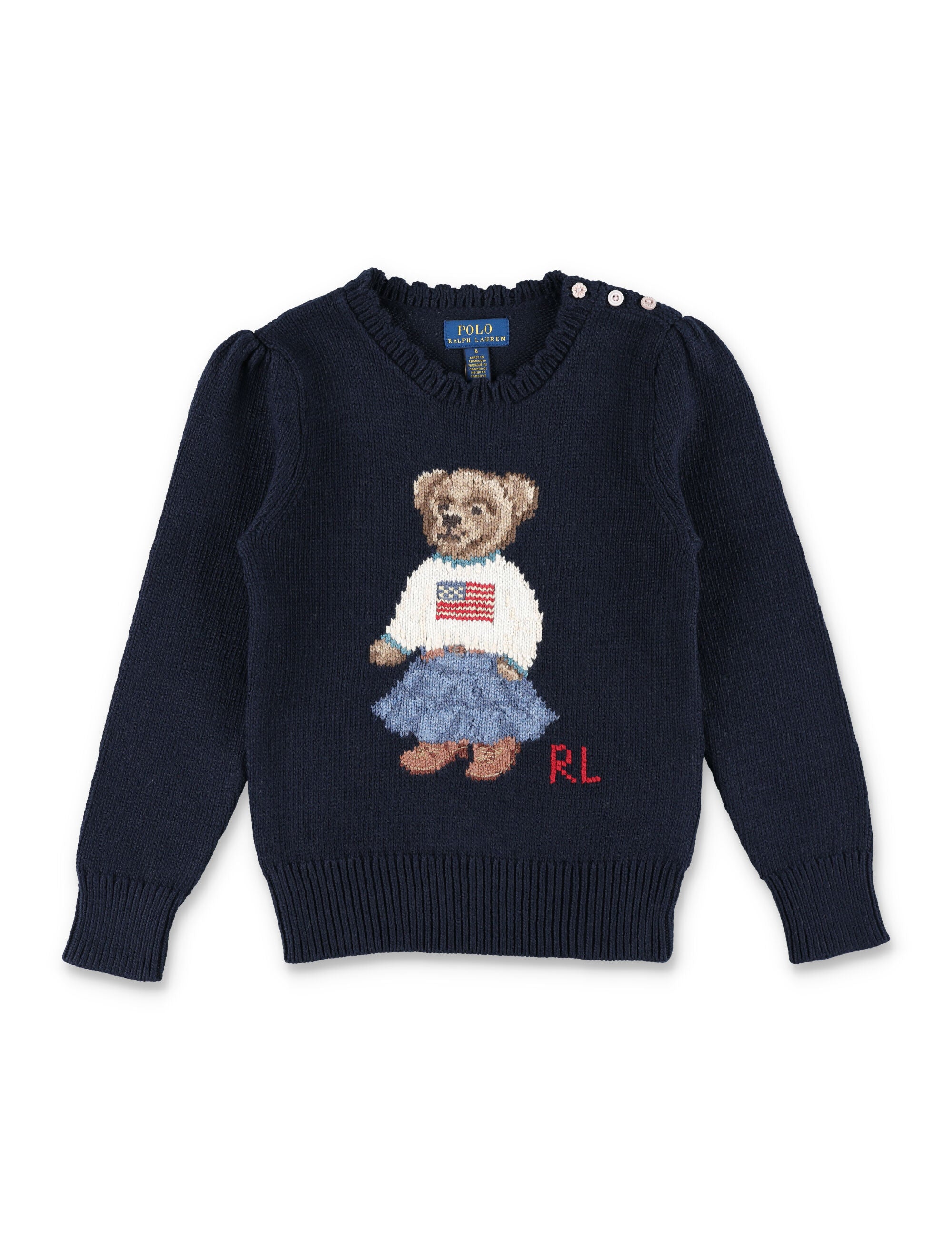 Polo Ralph Lauren Bear Sweater For Girls Navy Cotton