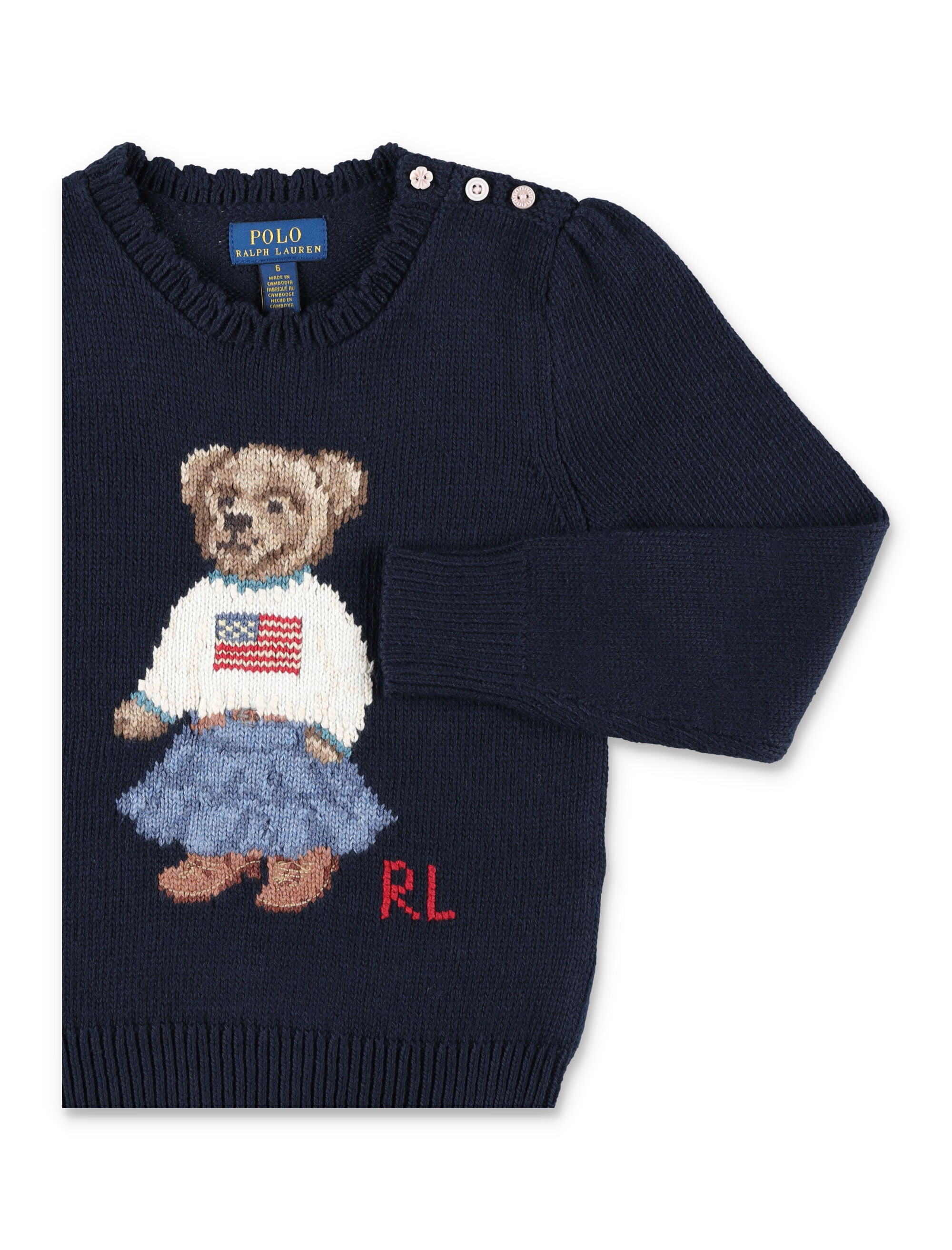 Polo Ralph Lauren Bear Sweater For Girls Navy Cotton