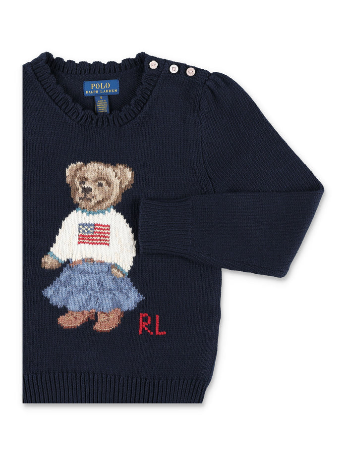 Polo Ralph Lauren Bear Sweater For Girls Navy Cotton