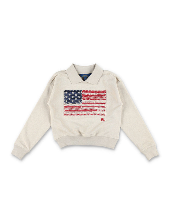 Polo Ralph Lauren Flag Kids Sweatshirt Beige Cotton