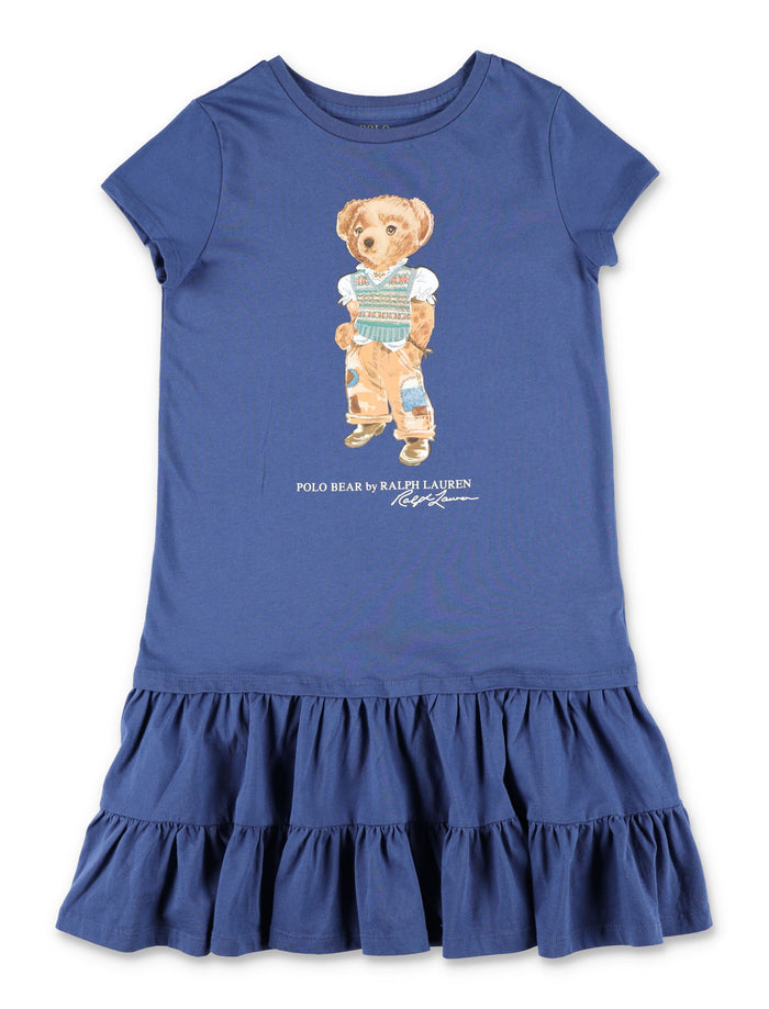Polo Ralph Lauren Girls Bear Tiered Dress Navy Cotton