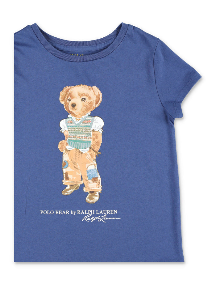 Polo Ralph Lauren Girls Bear Tiered Dress Navy Cotton
