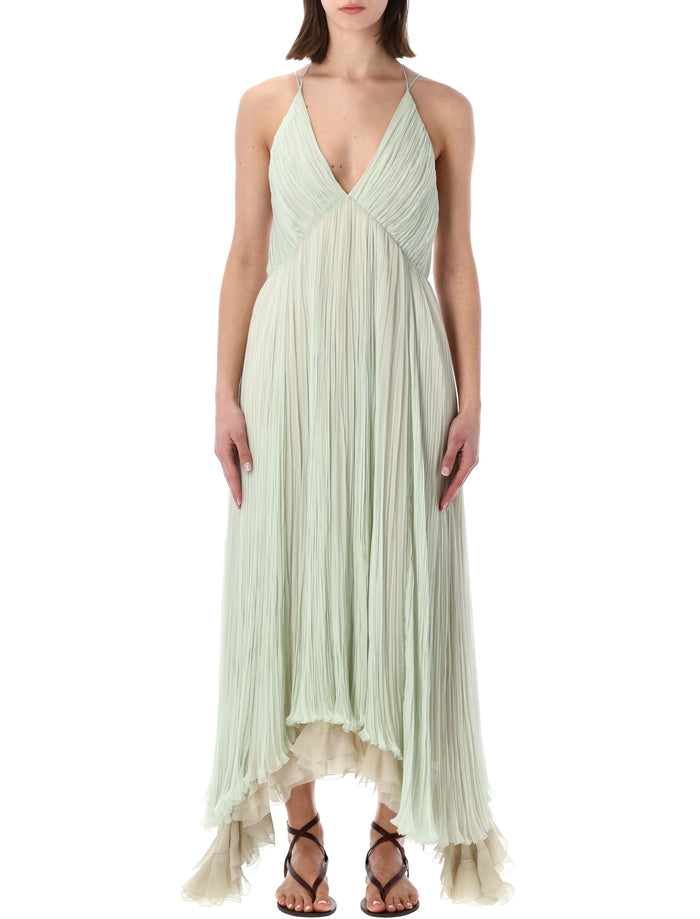 Alberta Ferretti Plissé Chiffon Maxi Dress Green Silk