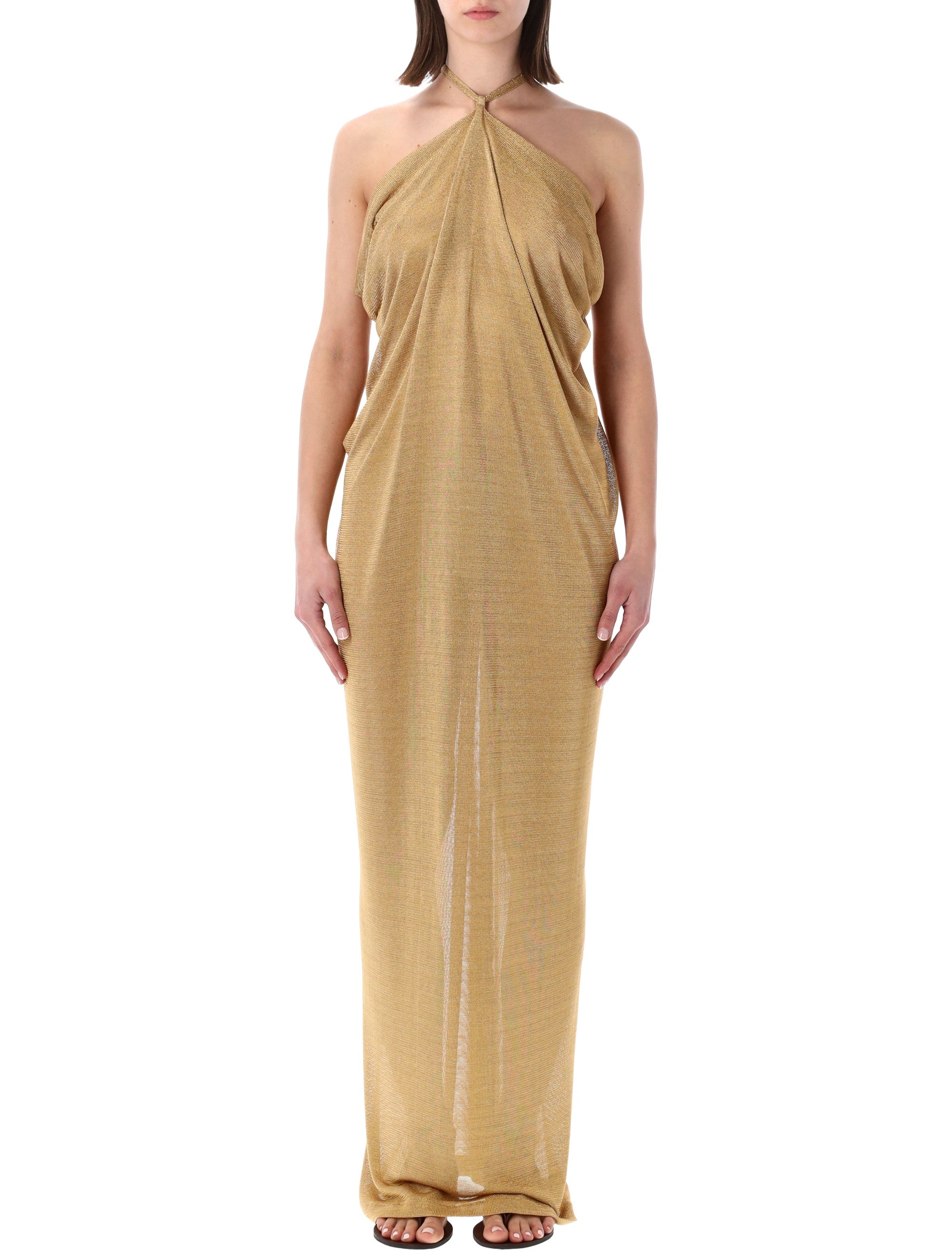 Alberta Ferretti gold lurex open-back dress Viscosa