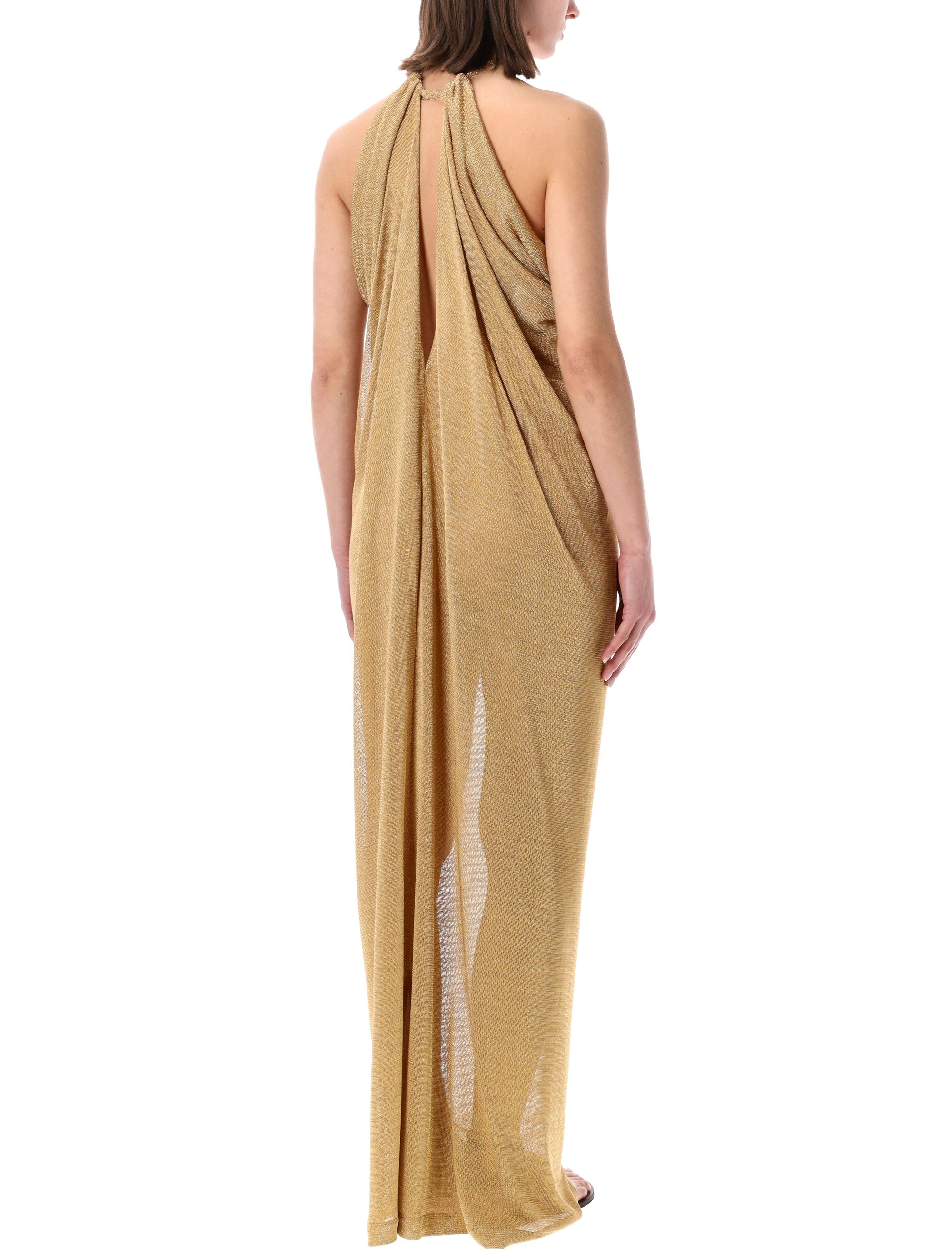 Alberta Ferretti gold lurex open-back dress Viscosa