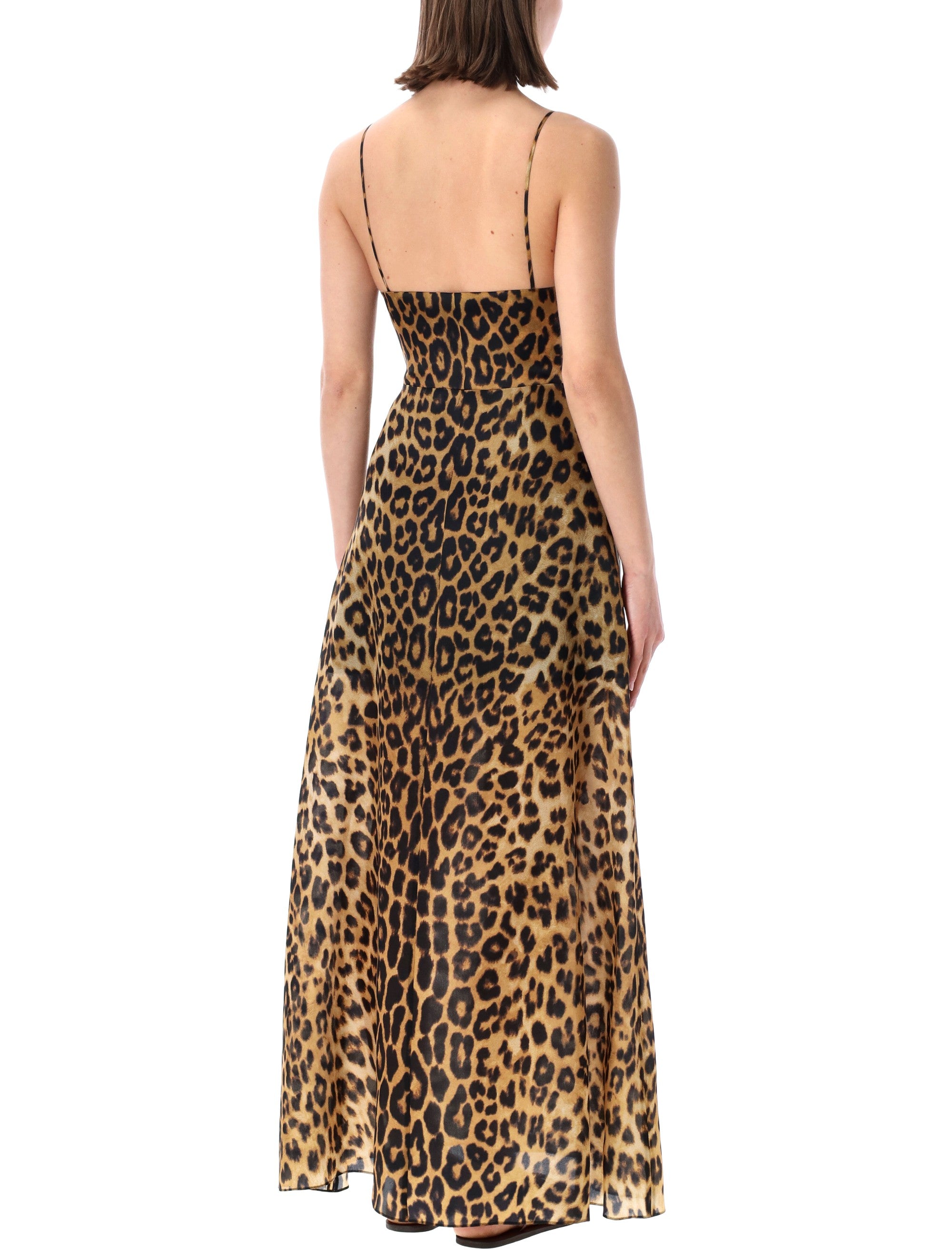 Alberta Ferretti Leopard-Print Organza Maxi Dress Silk Lining
