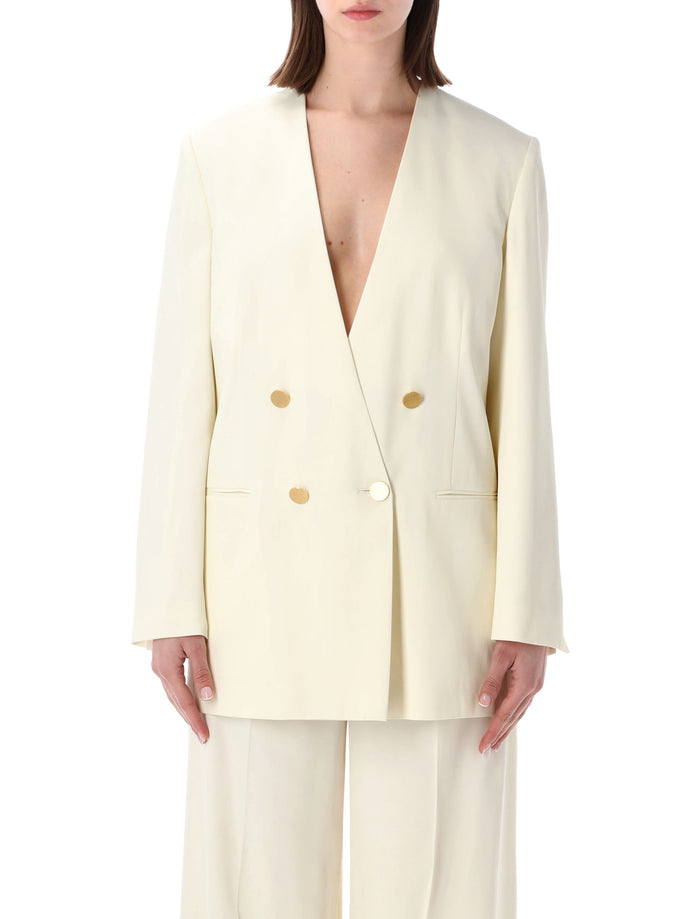 Alberta Ferretti double-breasted gold button blazer Ivory Viscose Lining