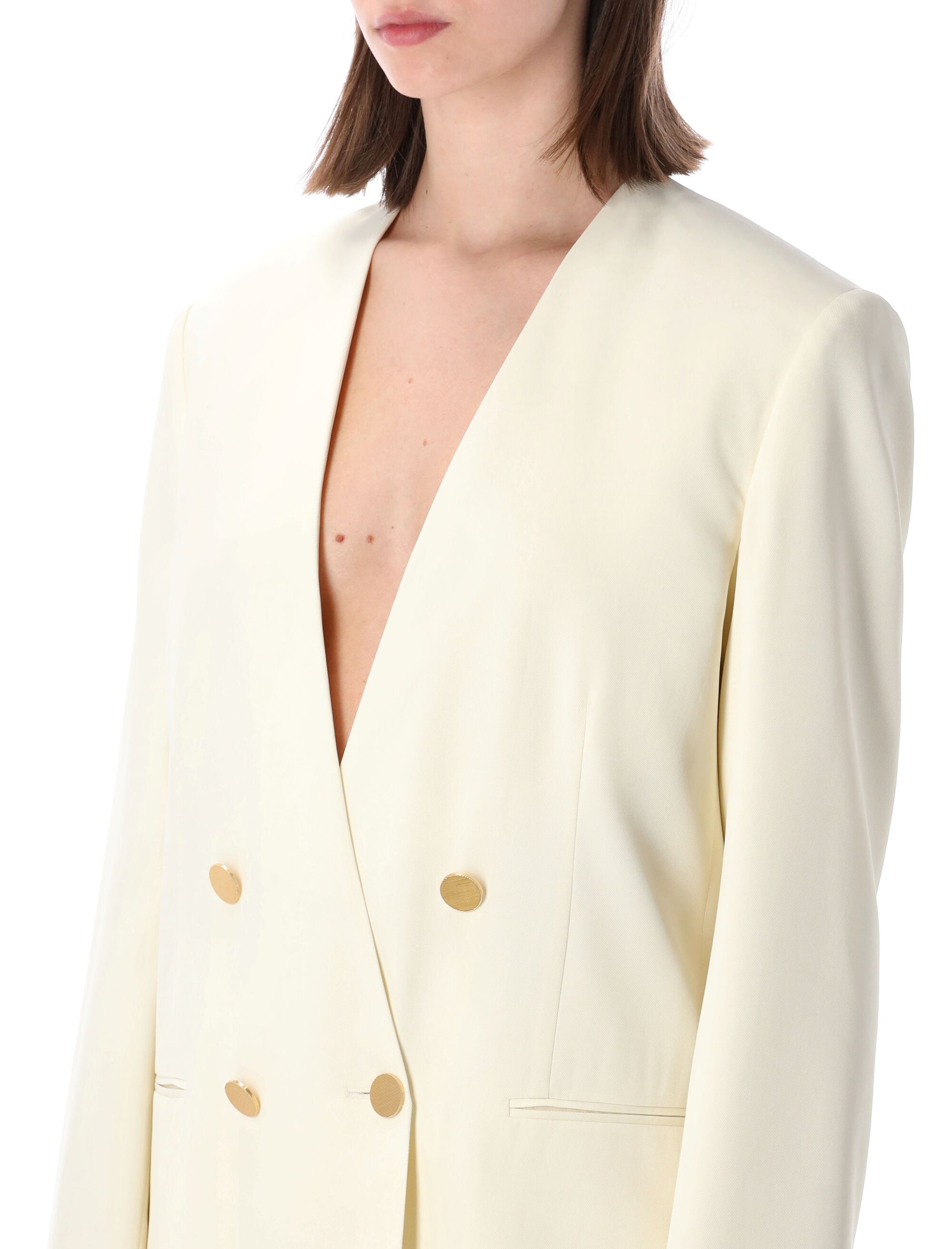 Alberta Ferretti double-breasted gold button blazer Ivory Viscose Lining