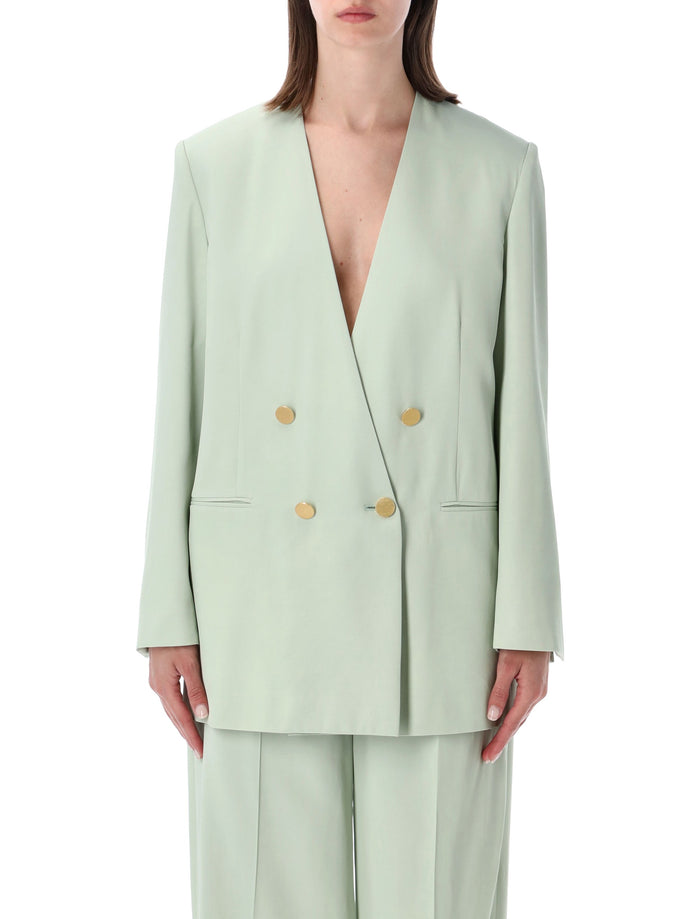 Alberta Ferretti Double-Breasted Gold Button Blazer Green Viscose Lining