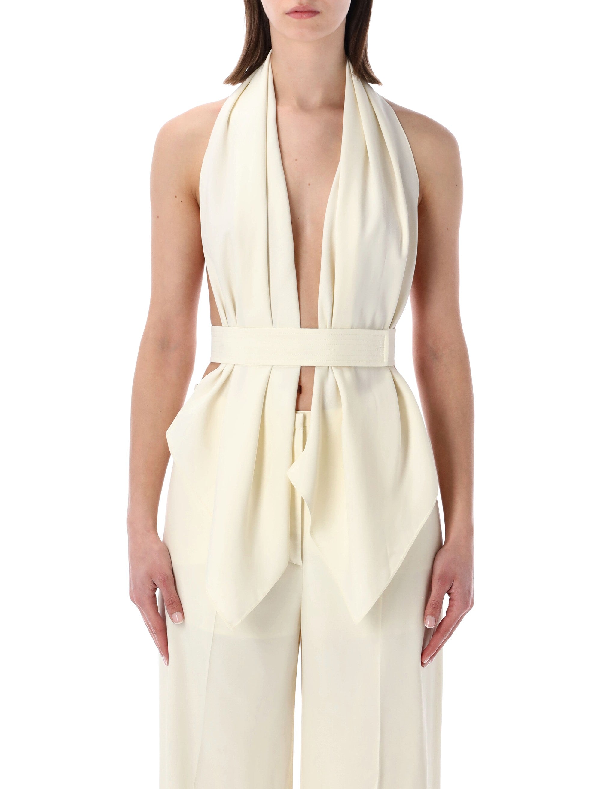 Alberta Ferretti Draped Scarf-Effect Top Ivory Viscose