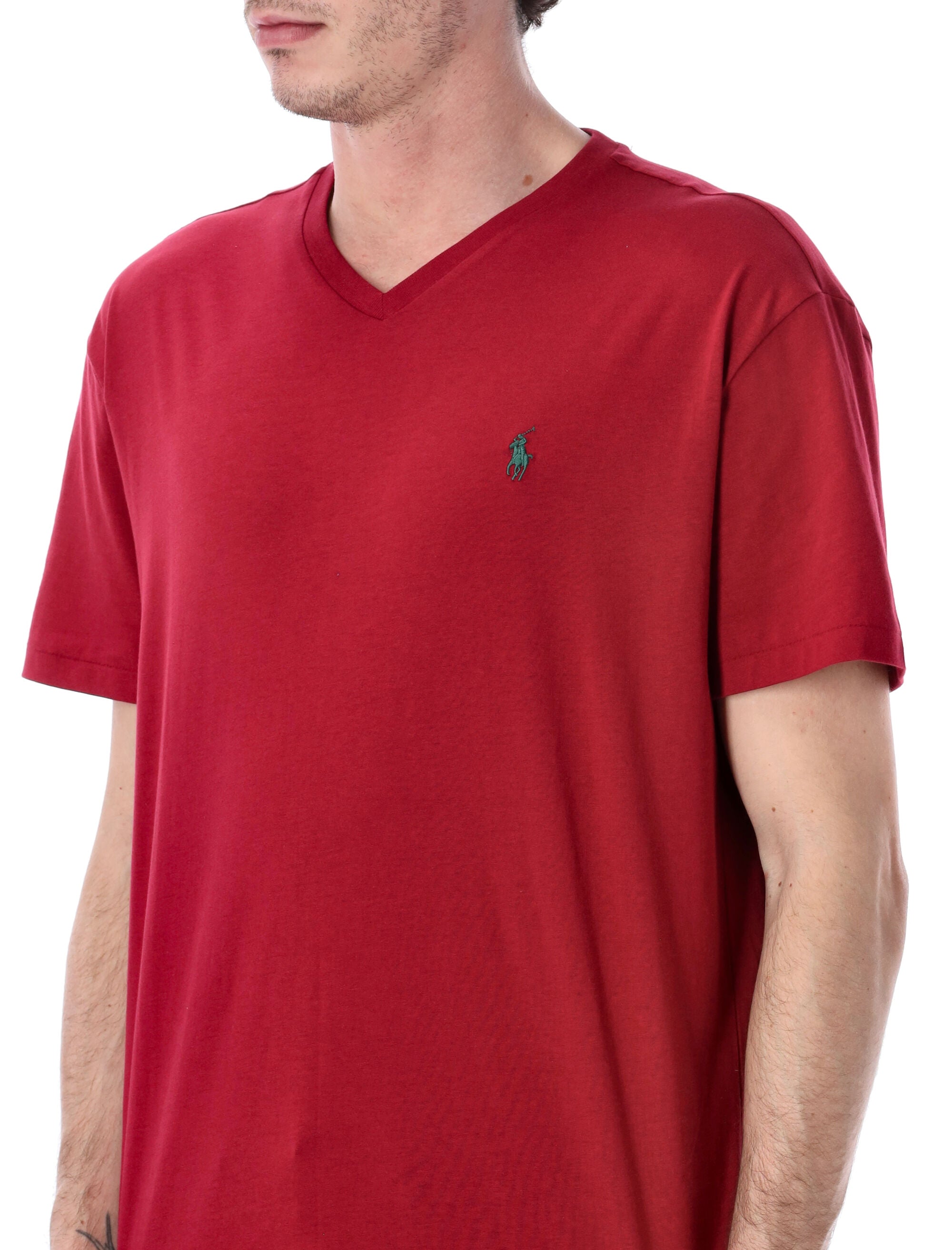 Polo Ralph Lauren jersey V-neck t-shirt Burgundy Cotton Tshirt