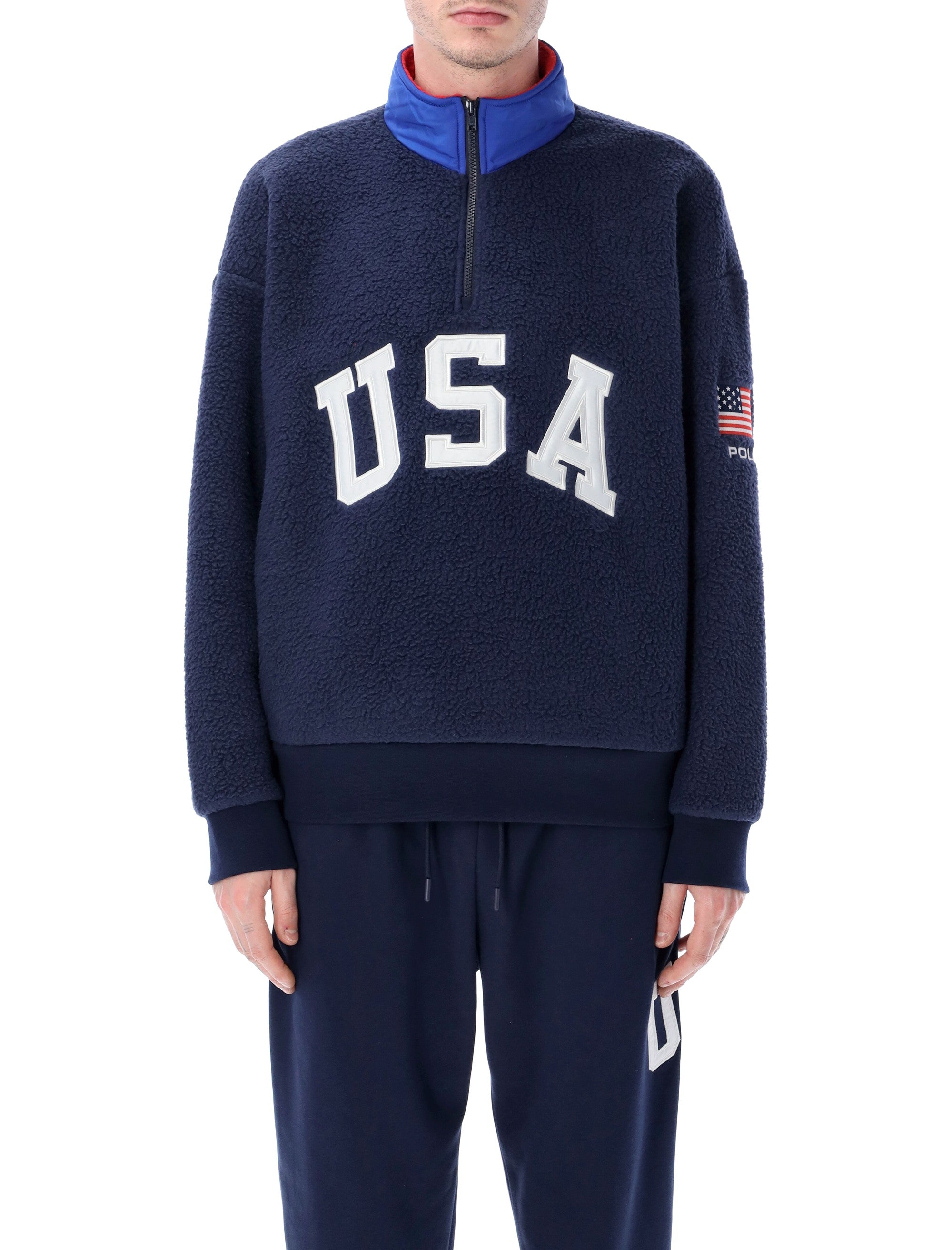 Polo Ralph Lauren USA teddy sweatshirt with zip Blue Polyester