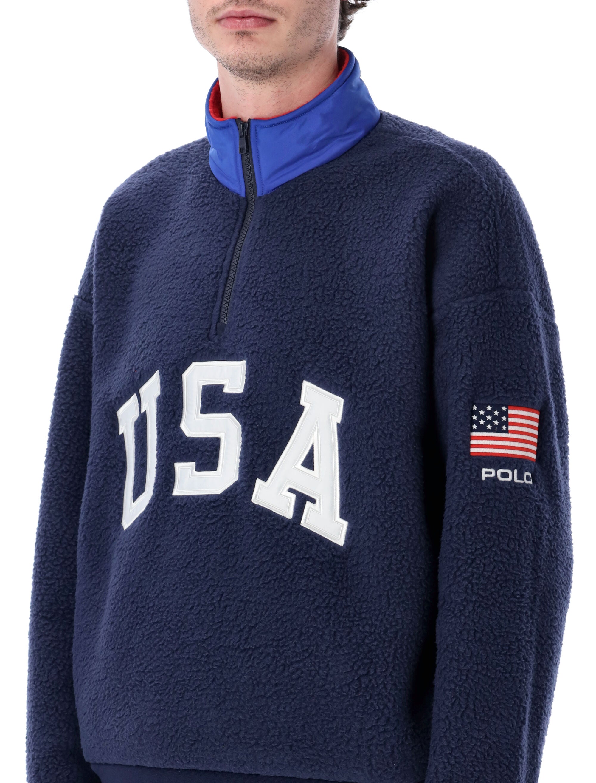 Polo Ralph Lauren USA teddy sweatshirt with zip Blue Polyester