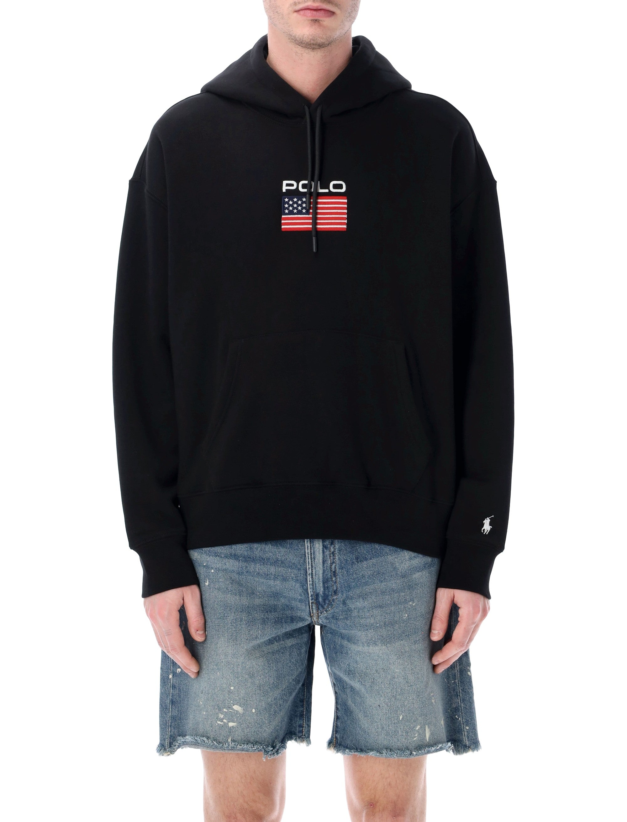 Polo Ralph Lauren Flag Fleece USA hoodie Black Cotton Sweatshirt