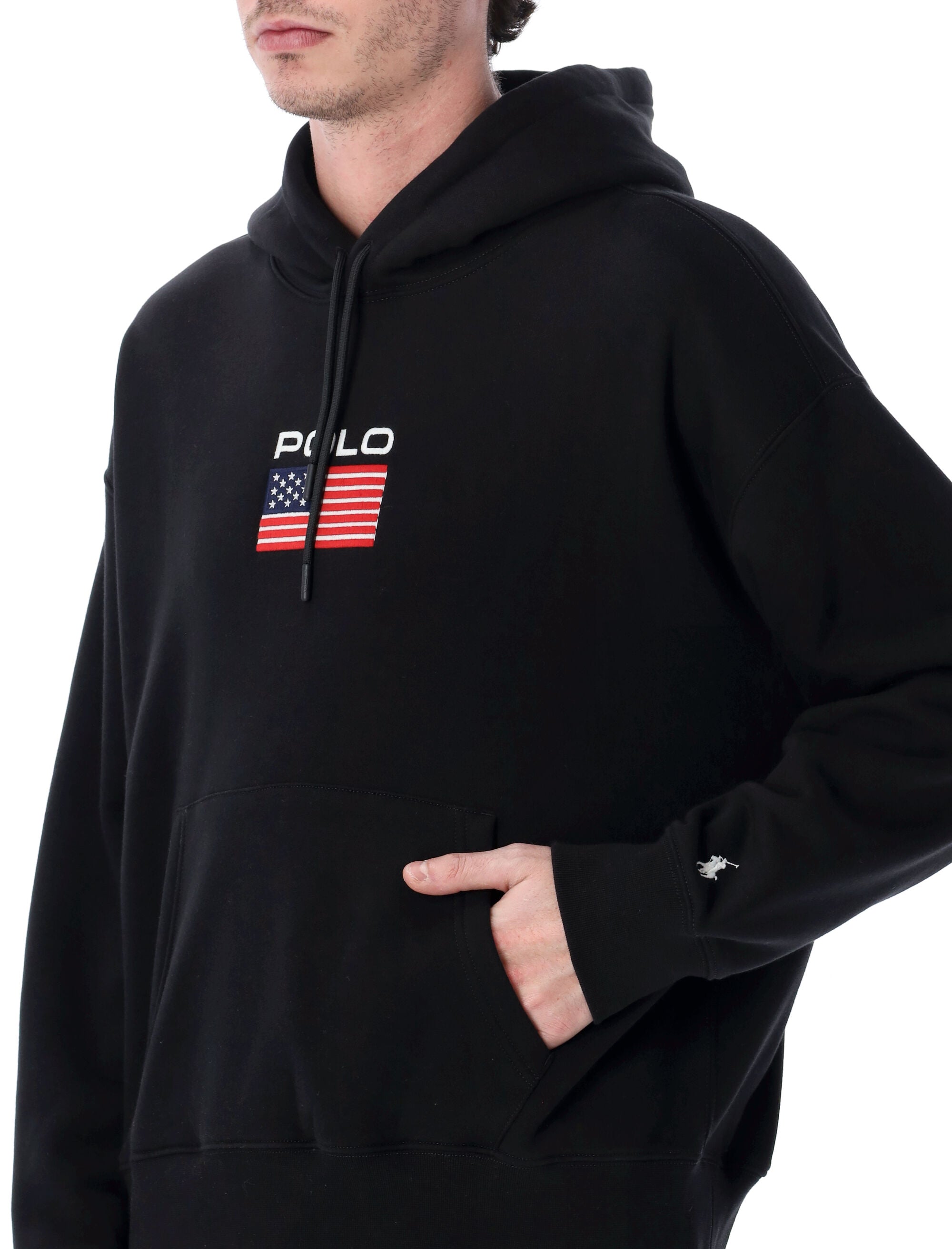 Polo Ralph Lauren Flag Fleece USA hoodie Black Cotton Sweatshirt