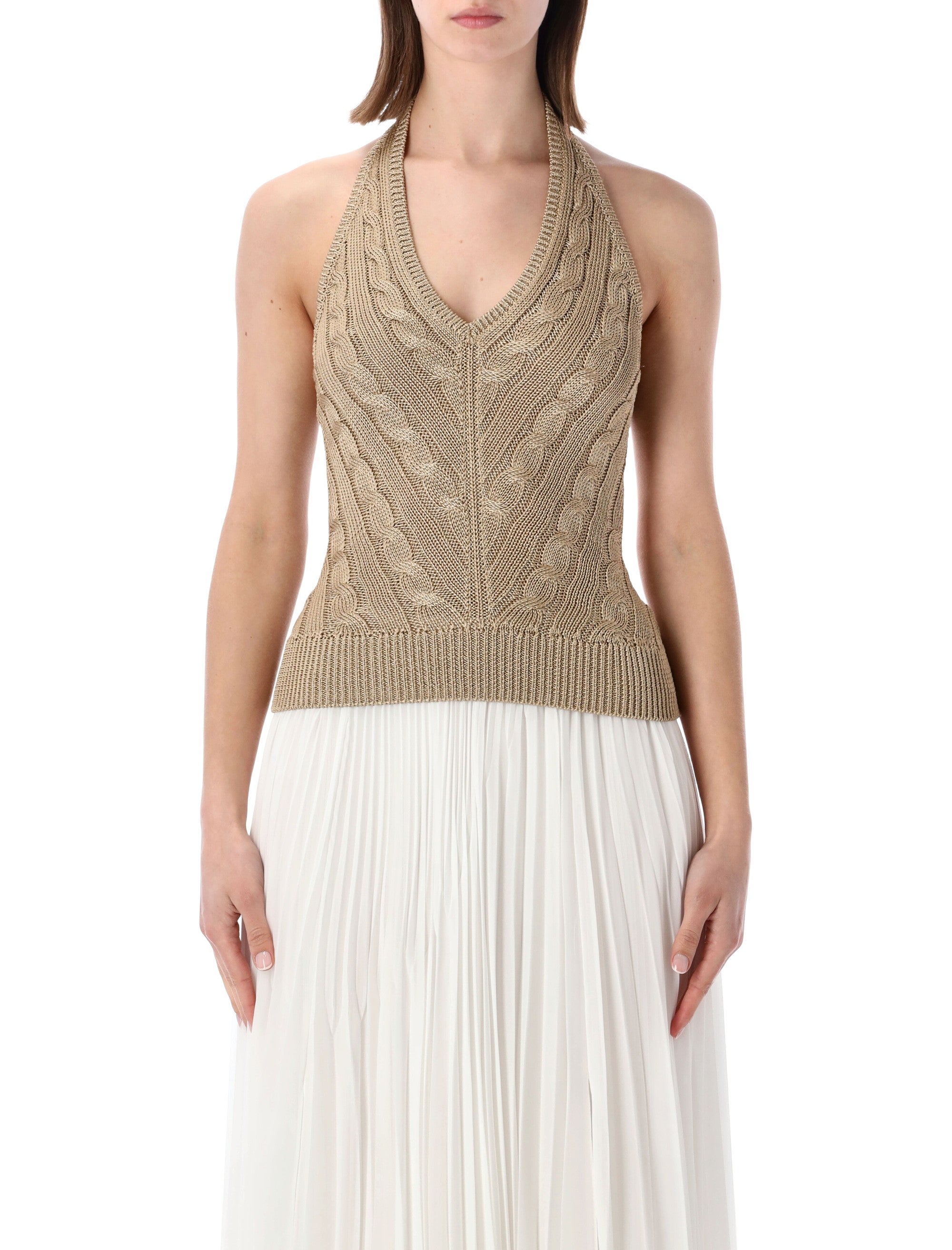 Ralph Lauren cable knit silk halter top Light Tan