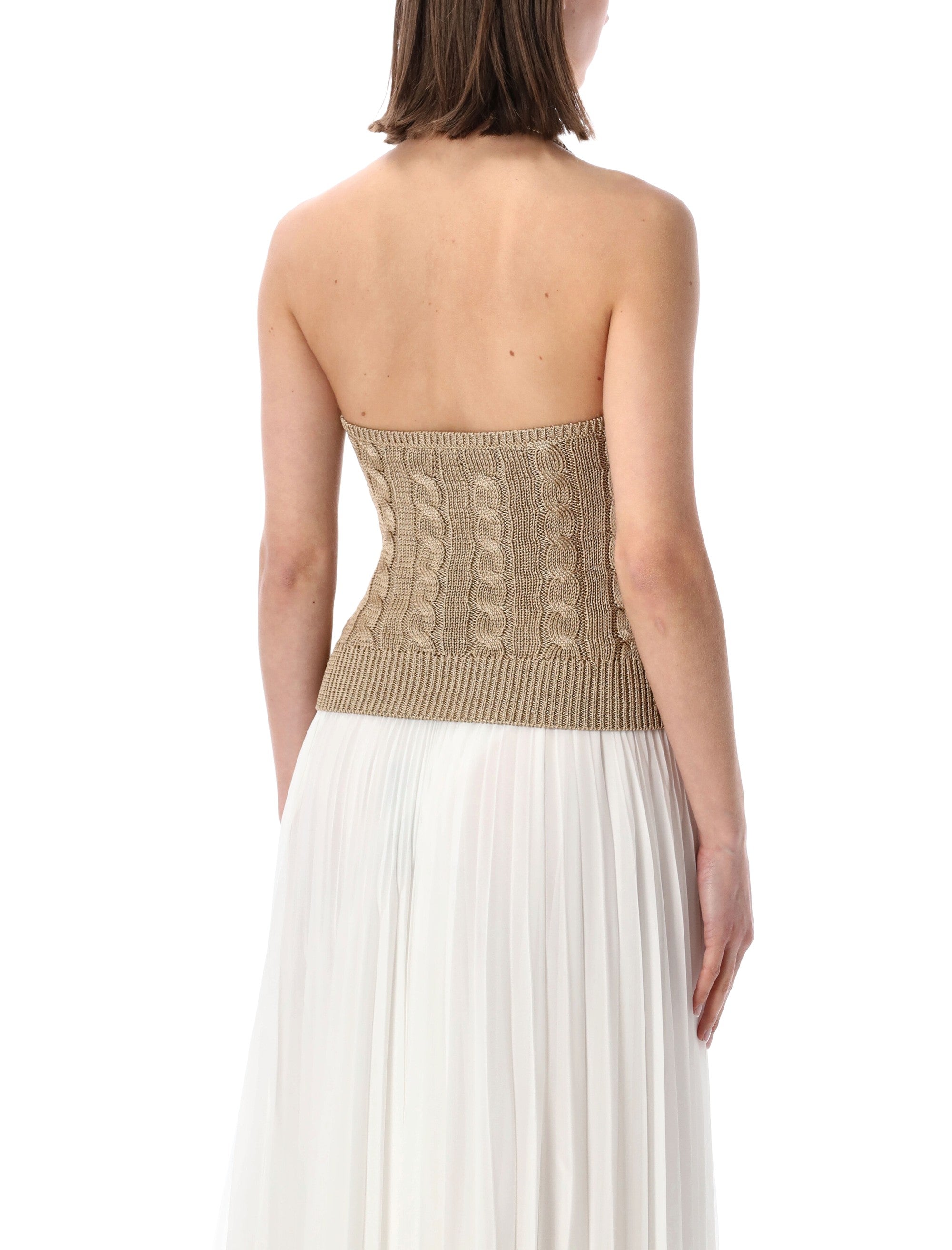 Ralph Lauren cable knit silk halter top Light Tan
