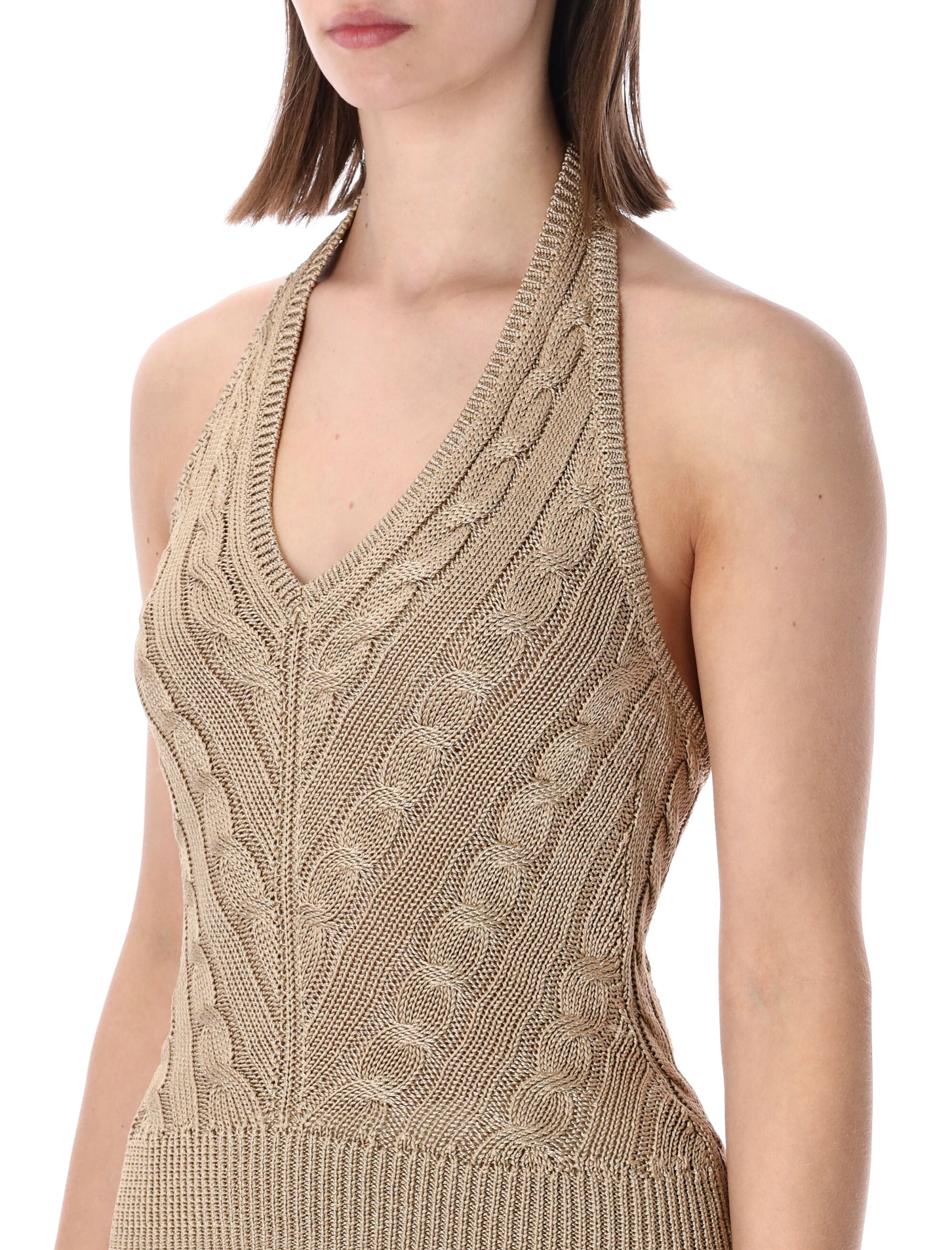 Ralph Lauren cable knit silk halter top Light Tan