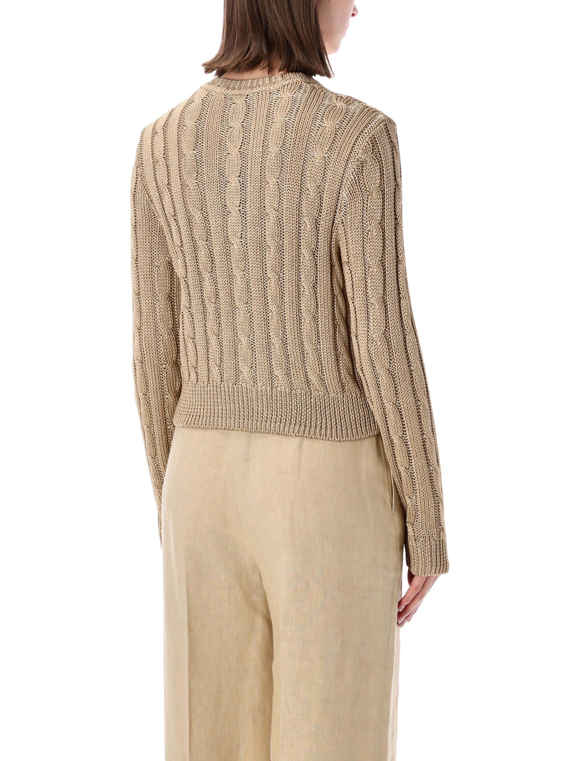 Ralph Lauren cropped cable knit silk cardigan Light Tan