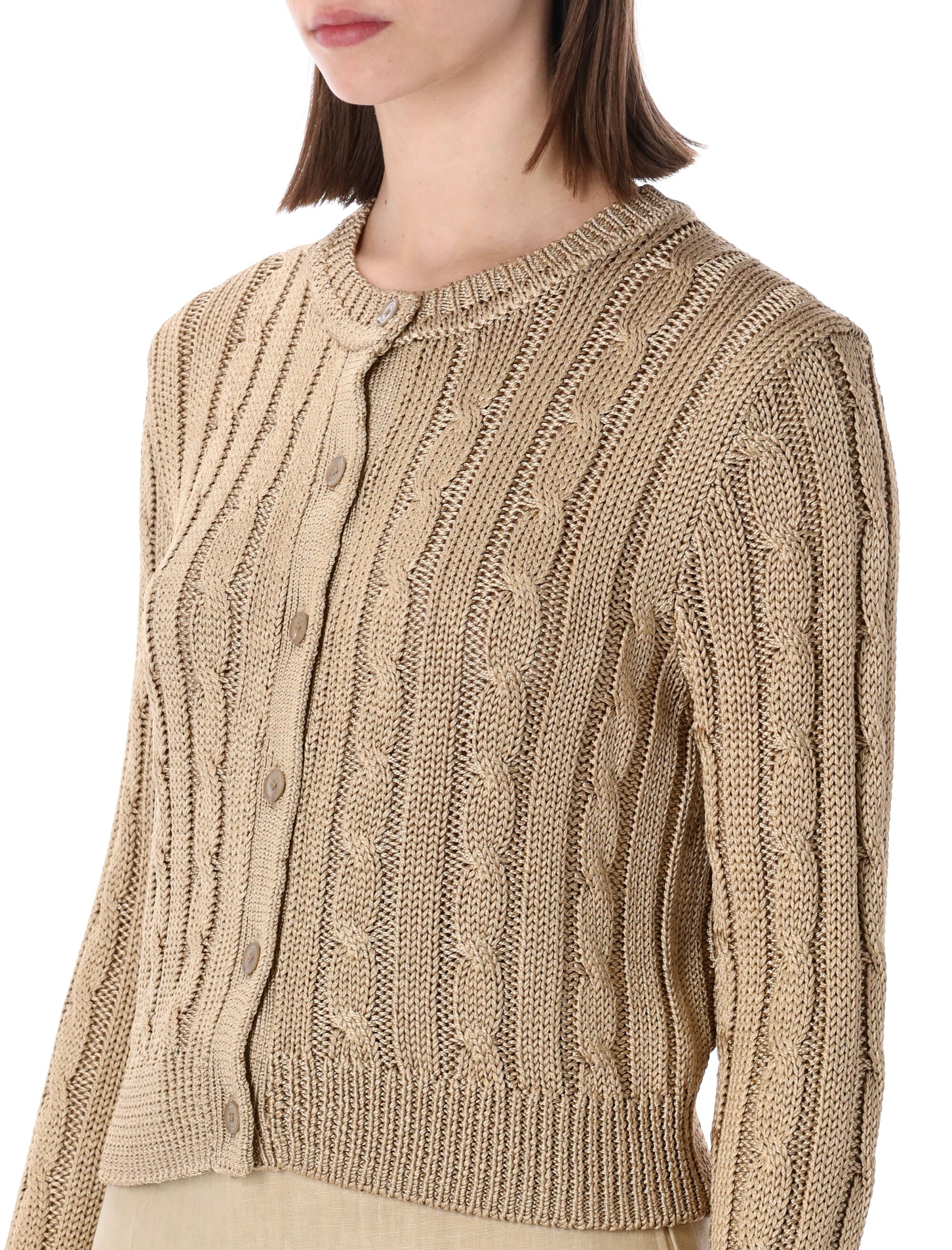 Ralph Lauren cropped cable knit silk cardigan Light Tan