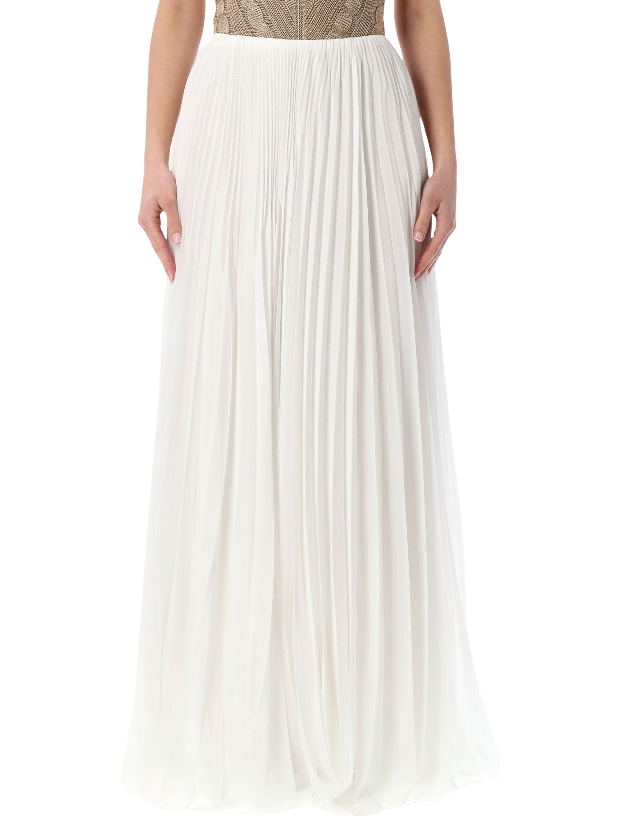 Ralph Lauren pleated jersey Niccola maxi skirt Cream Polyester