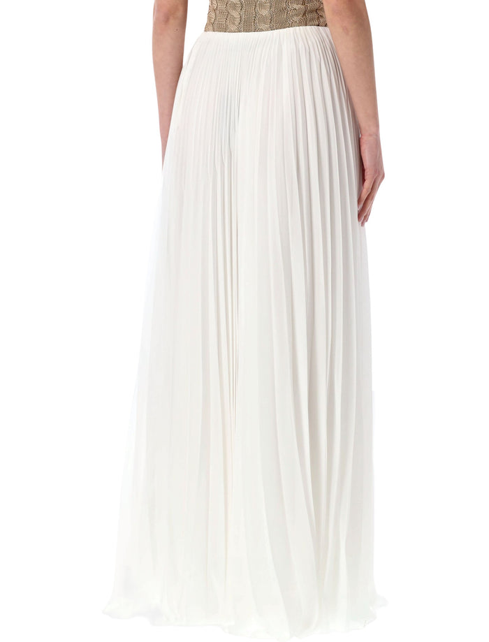 Ralph Lauren pleated jersey Niccola maxi skirt Cream Polyester