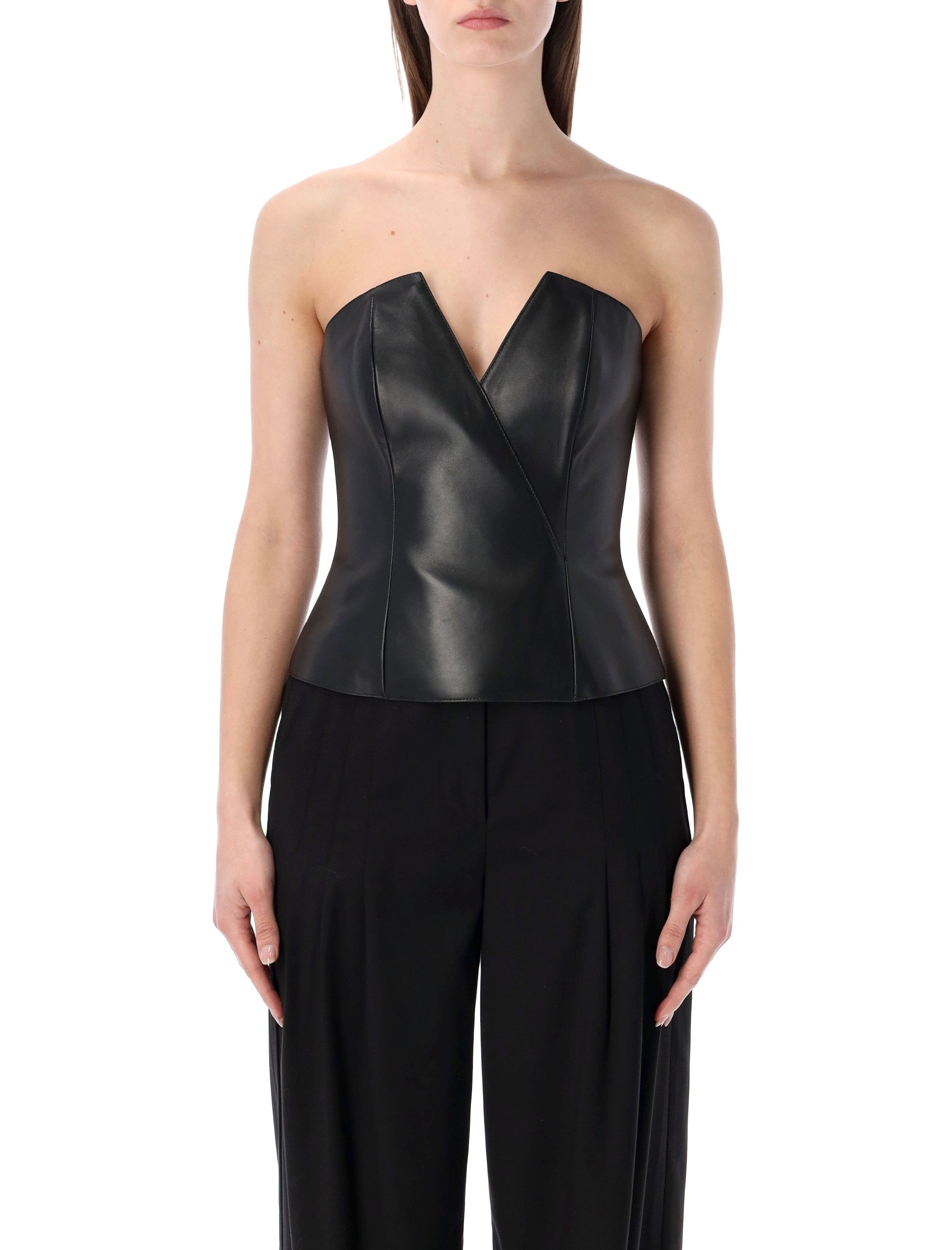 Ralph Lauren Harling lambskin bustier Black Leather Lining Top