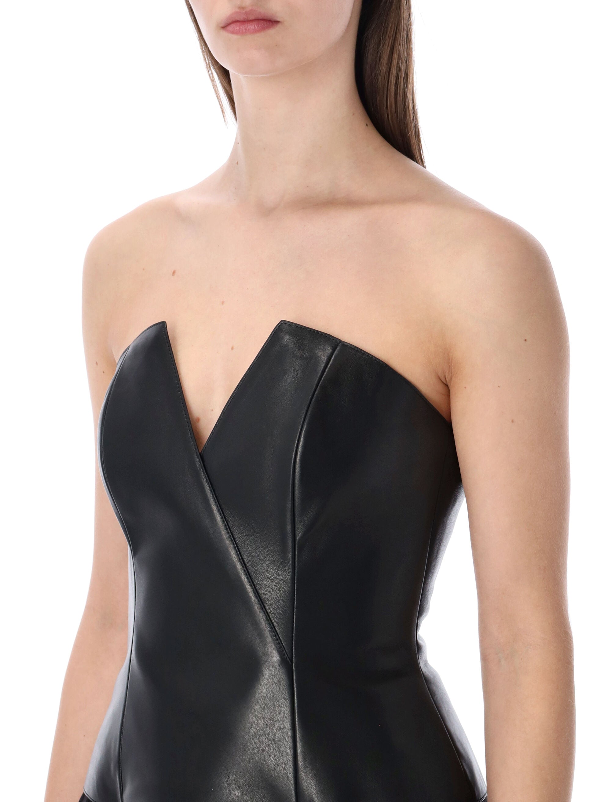 Ralph Lauren Harling lambskin bustier Black Leather Lining Top