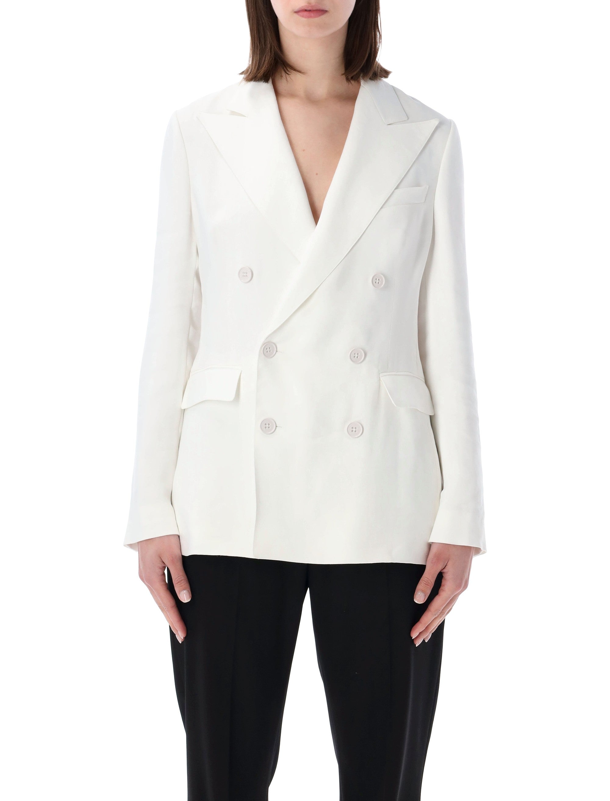 Ralph Lauren Double-Breasted Blazer With Sheer Back Panel Cream Viscose