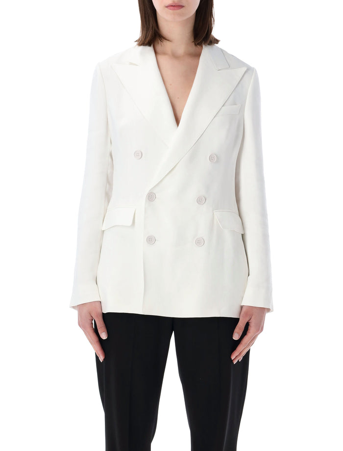 Ralph Lauren Double-Breasted Blazer With Sheer Back Panel Cream Viscose