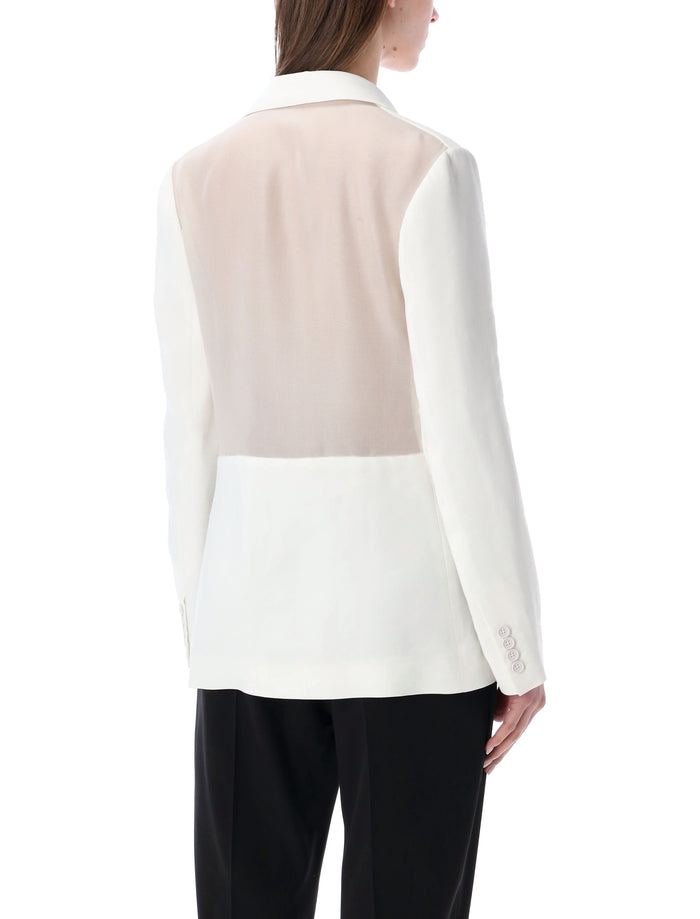 Ralph Lauren Double-Breasted Blazer With Sheer Back Panel Cream Viscose