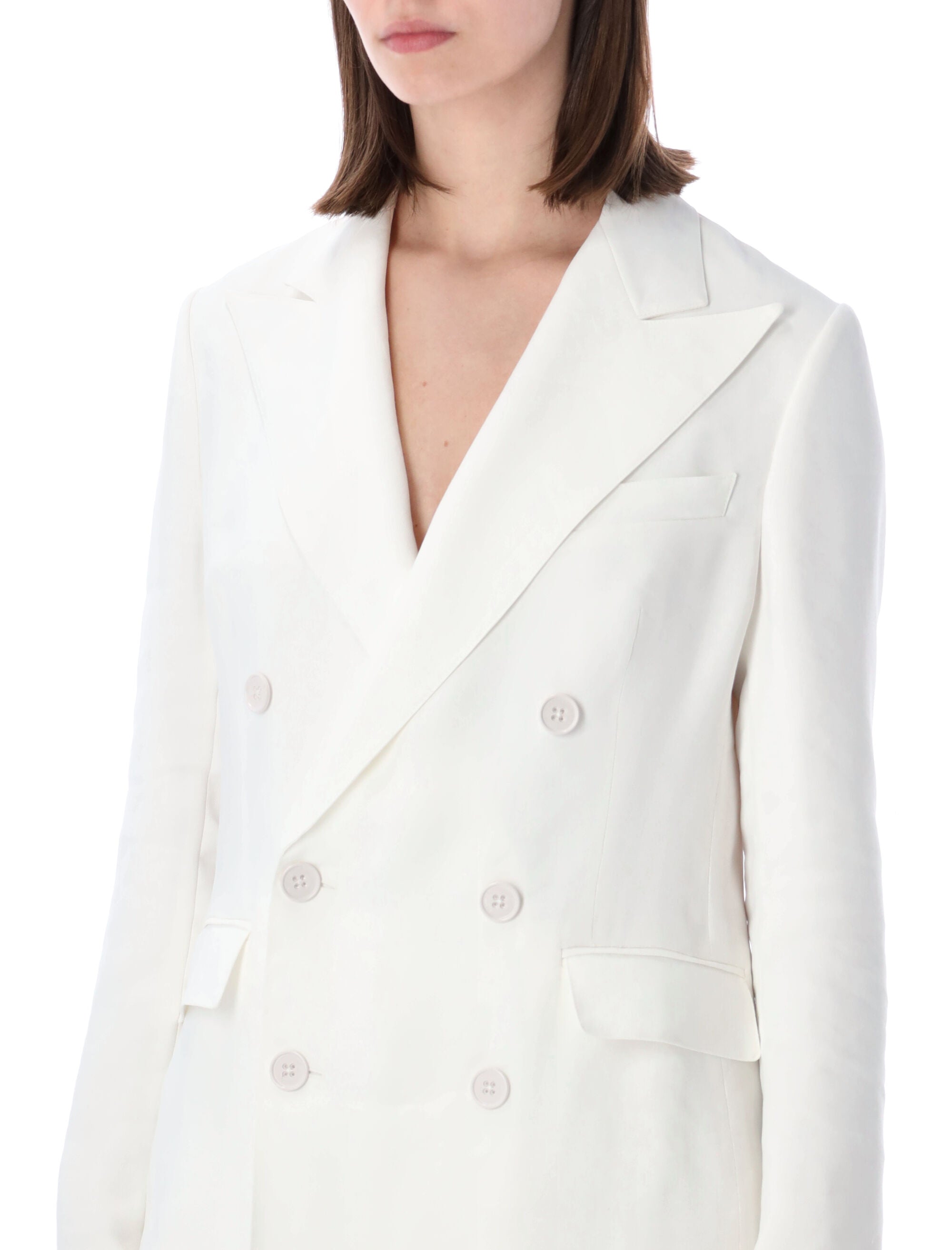 Ralph Lauren Double-Breasted Blazer With Sheer Back Panel Cream Viscose