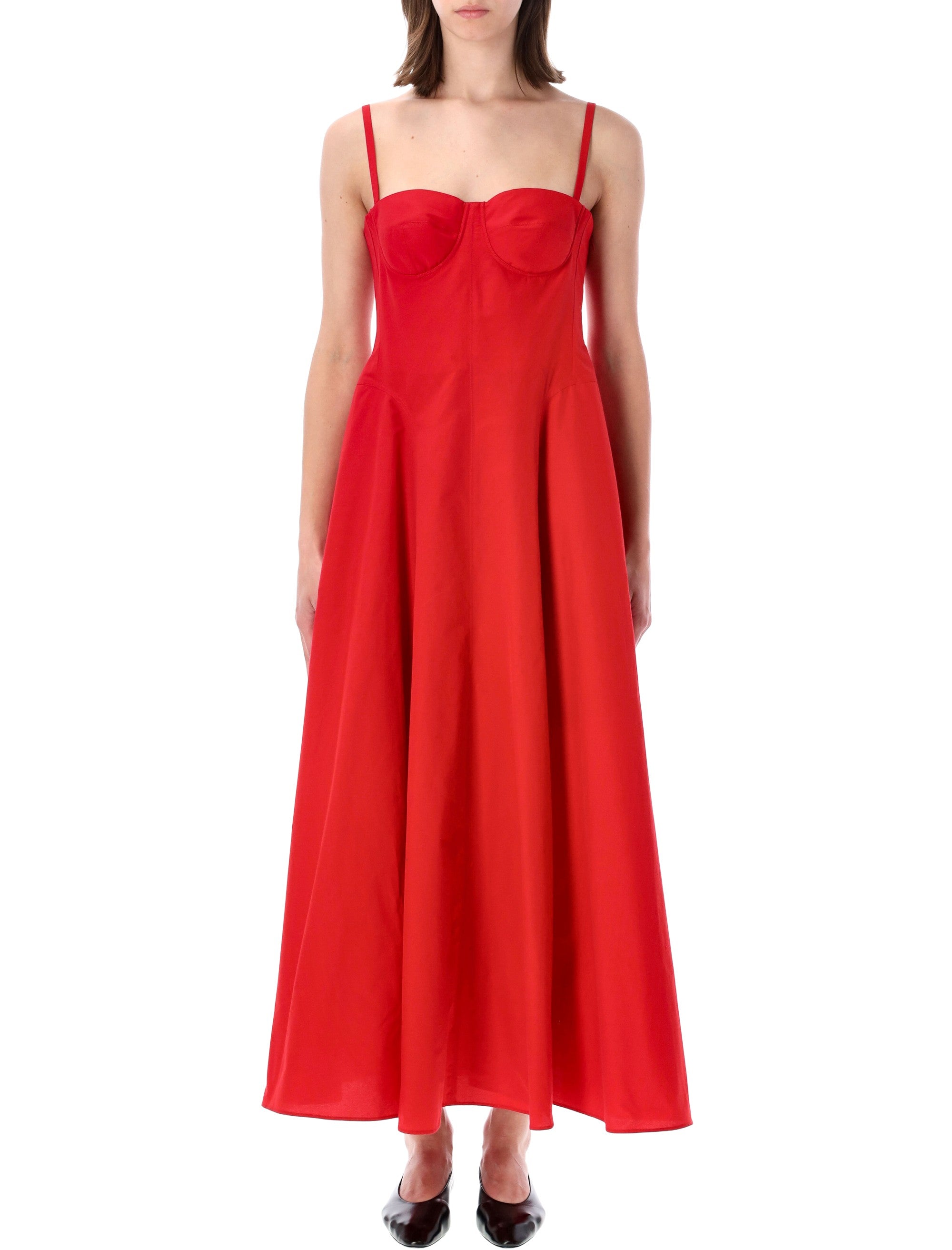 Ralph Lauren Marigot Poplin Day Dress Bright Red Cotton