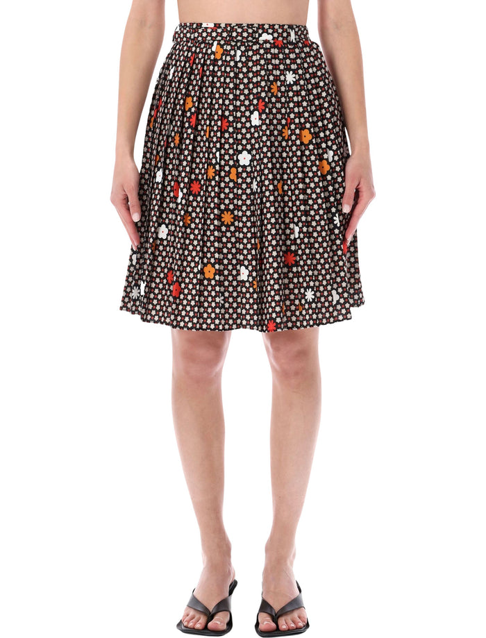 Mm6 Maison Margiela Pleated Floral Skirt Black Flower Polyester