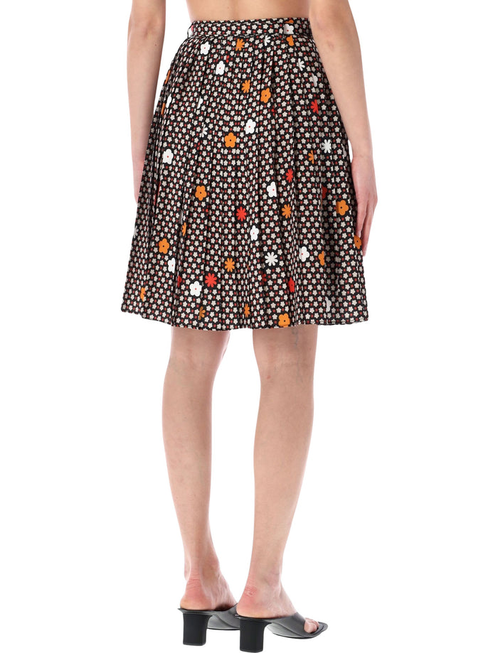 Mm6 Maison Margiela Pleated Floral Skirt Black Flower Polyester