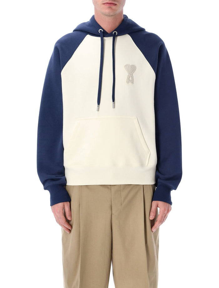Ami Paris De Coeur hoodie White Navy Cotton Sweatshirt