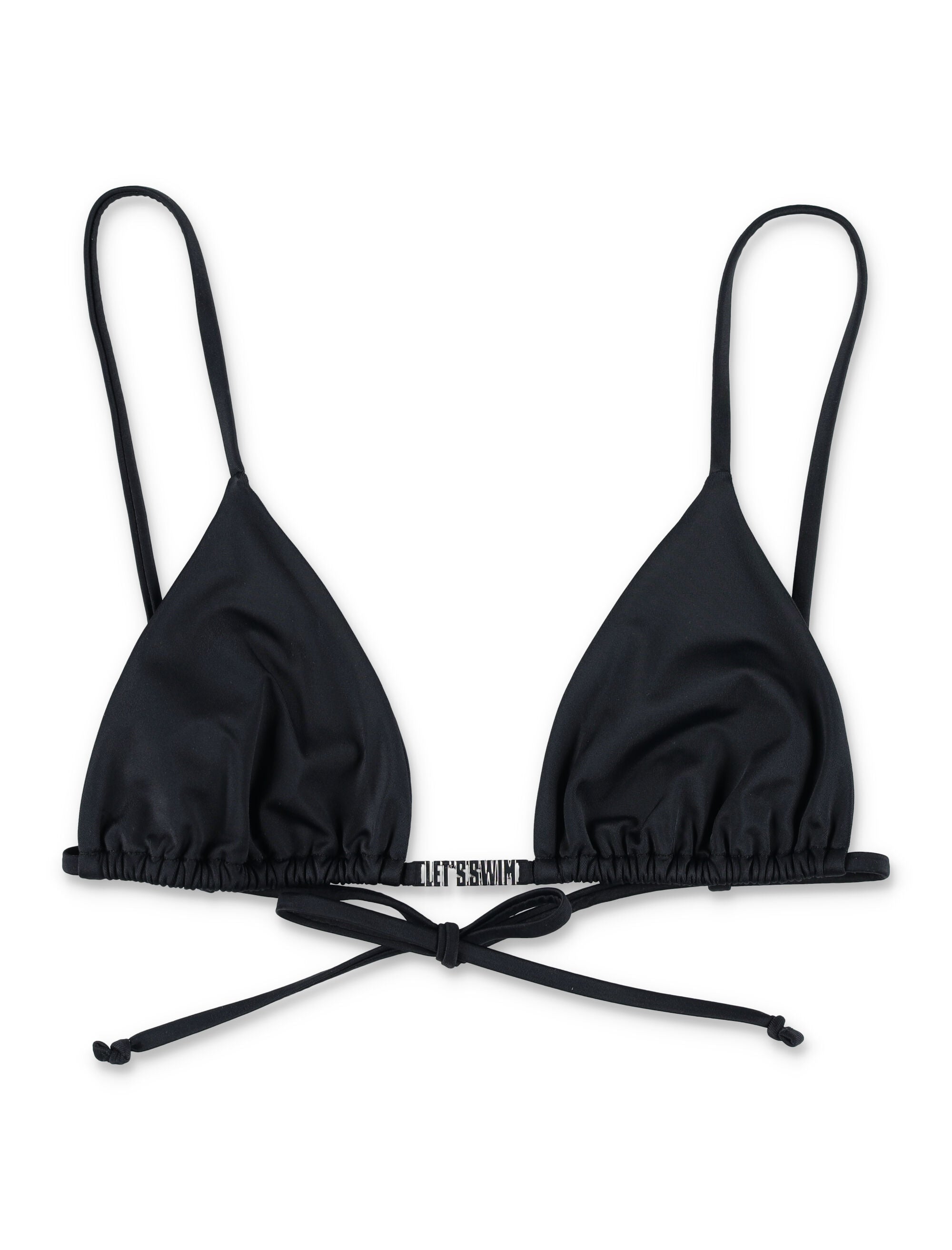 Lets Swim triangle bikini top with metal branding Black Recycled Polyamide