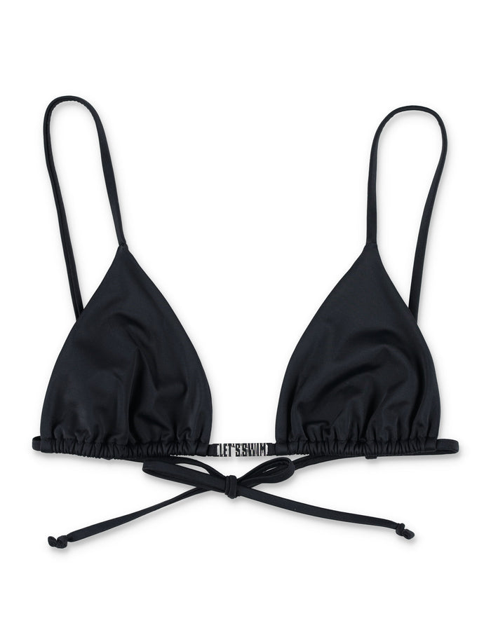 Lets Swim triangle bikini top with metal branding Black Recycled Polyamide