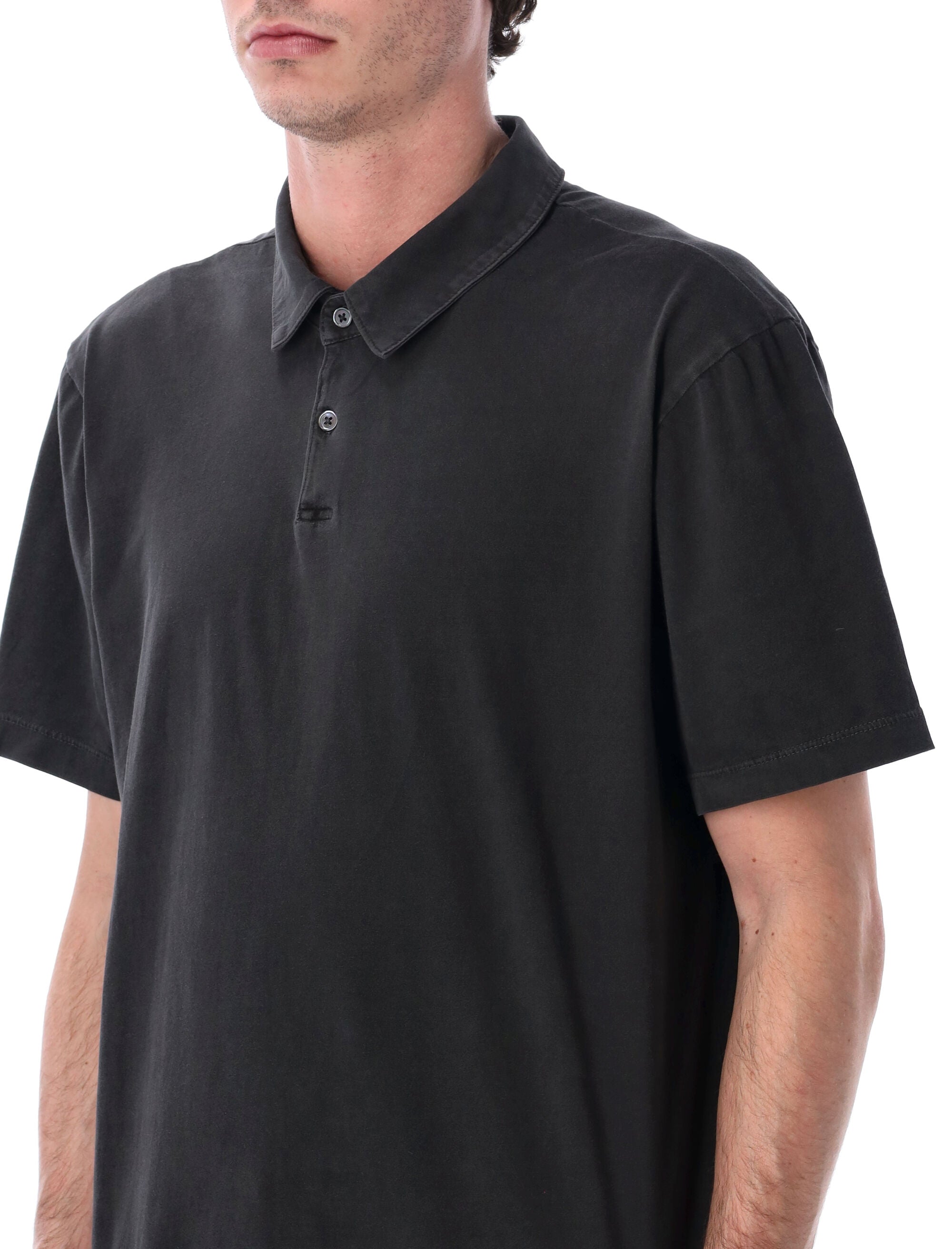 James Perse sueded cotton polo Carbon Supima Tshirt