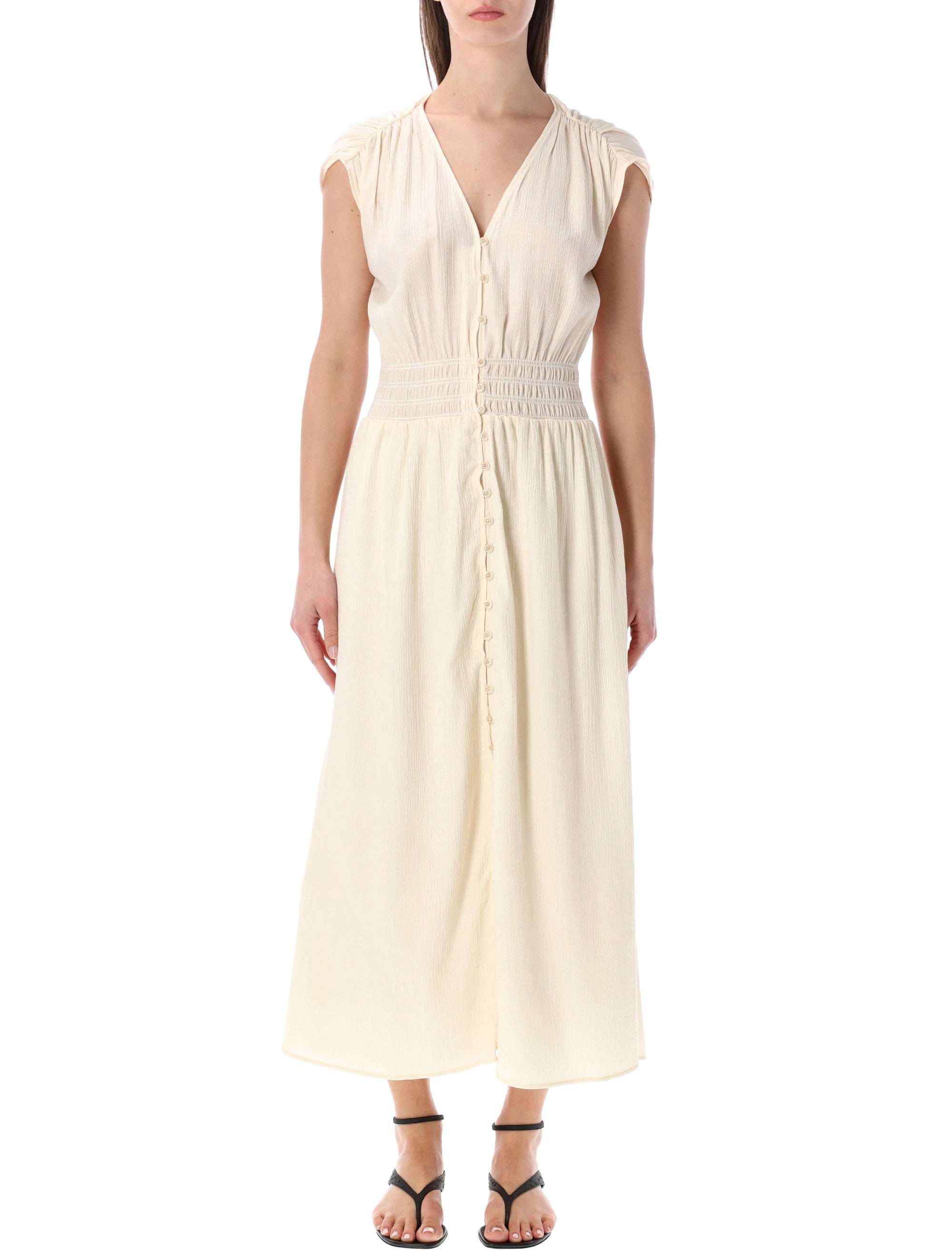Sessùn Galiane long smocked dress Ecume Viscose