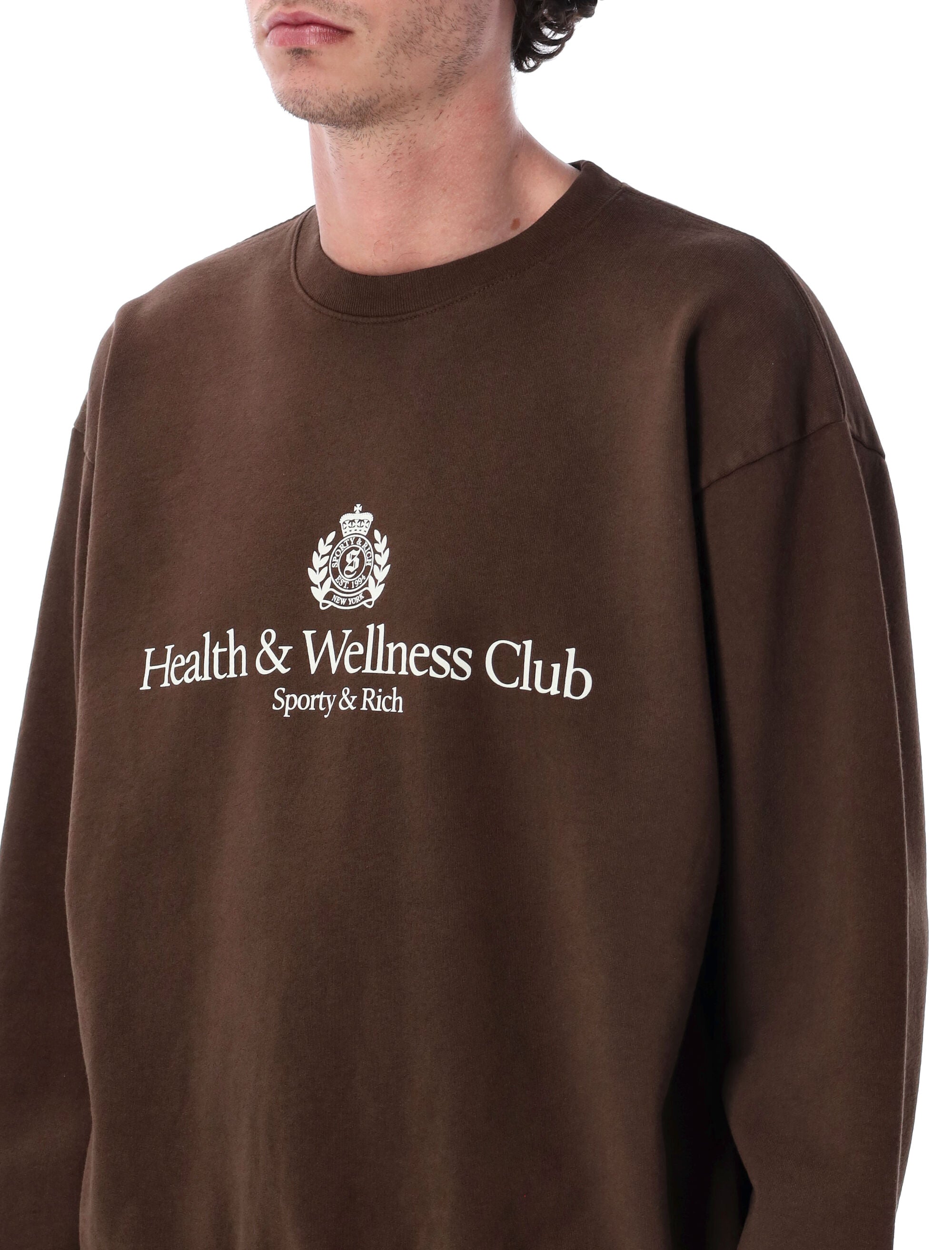 Sporty & Rich H&W Crest crewneck sweatshirt Chocolate Cotton